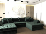 Colțar extensibil dumonde cu ladă de depozitare si sezut confortabil din spuma HR, Loana U Verde Ambience 355x185 cm Fabrica