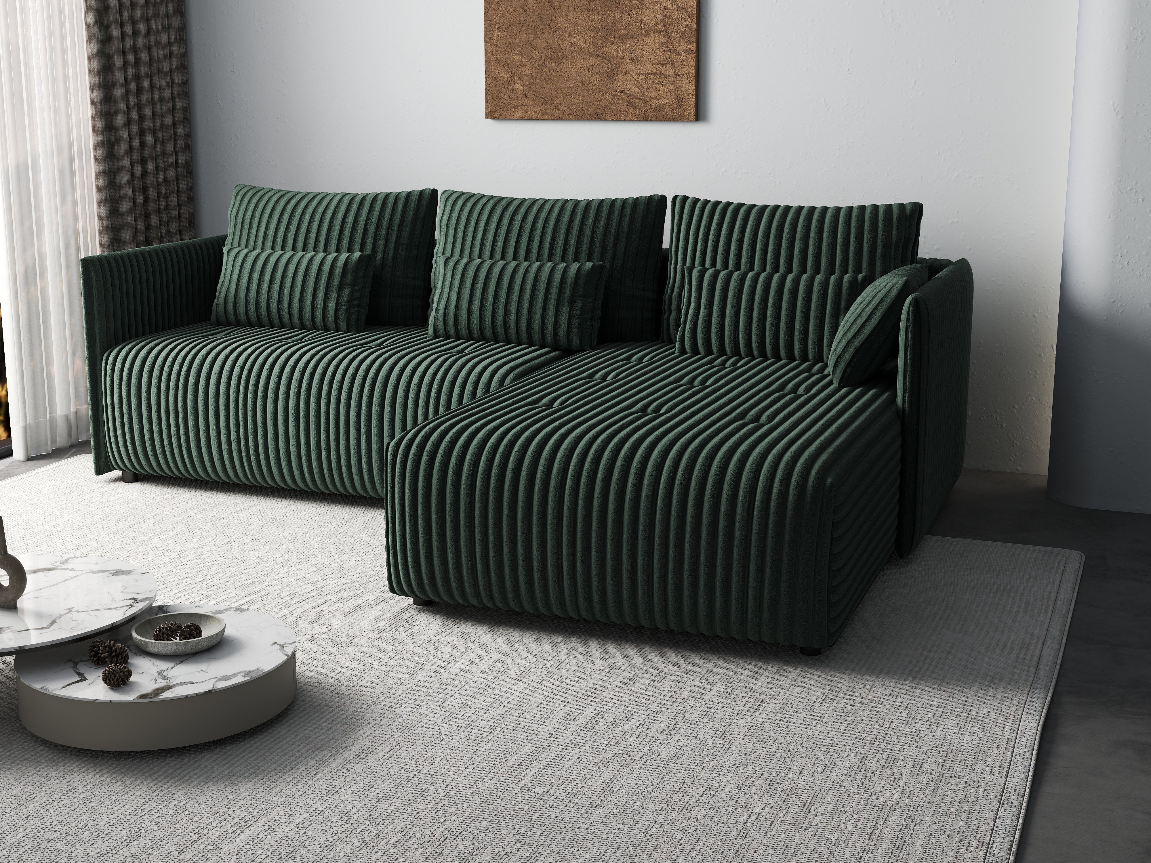 Colțar extensibil dumonde cu ladă de depozitare si sezut confortabil din spuma HR, Malta Ambience Verde 235x185 cm Fabrica