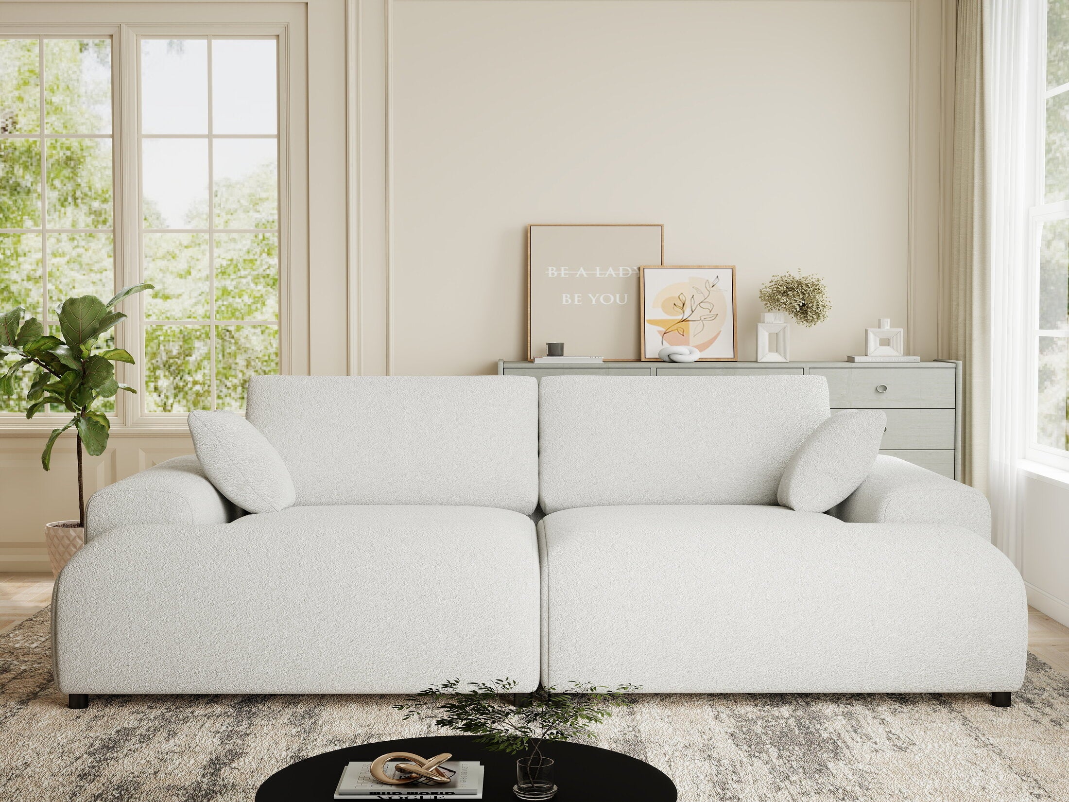 Canapea dumonde cu sezut confortabil din spuma HR, Hudson Euphoria Alb 237x144 cm