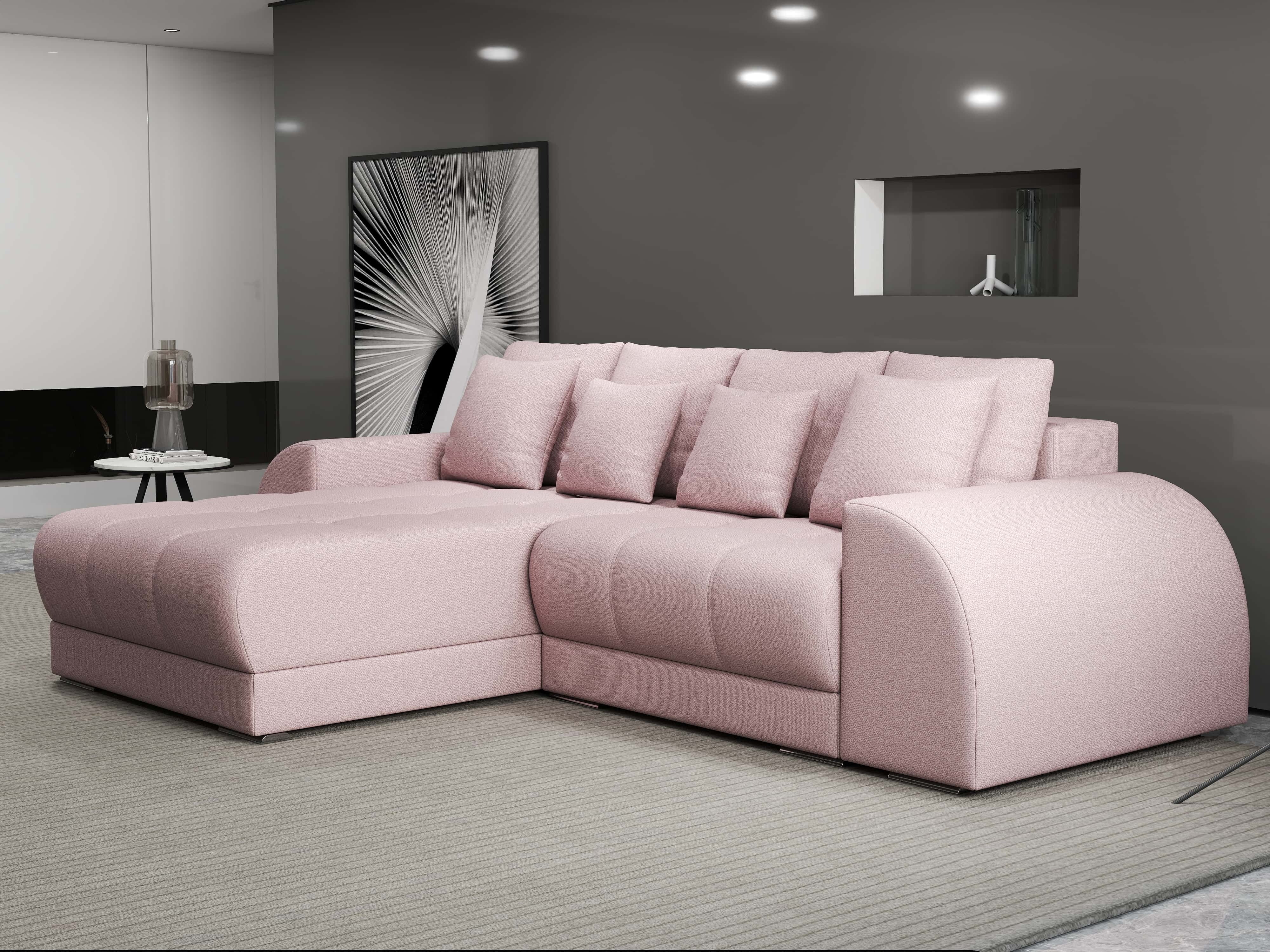 Colțar extensibil dumonde cu ladă de depozitare si sezut confortabil din spuma HR, Verona Enjoy Roz 290x185 cm Fabrica