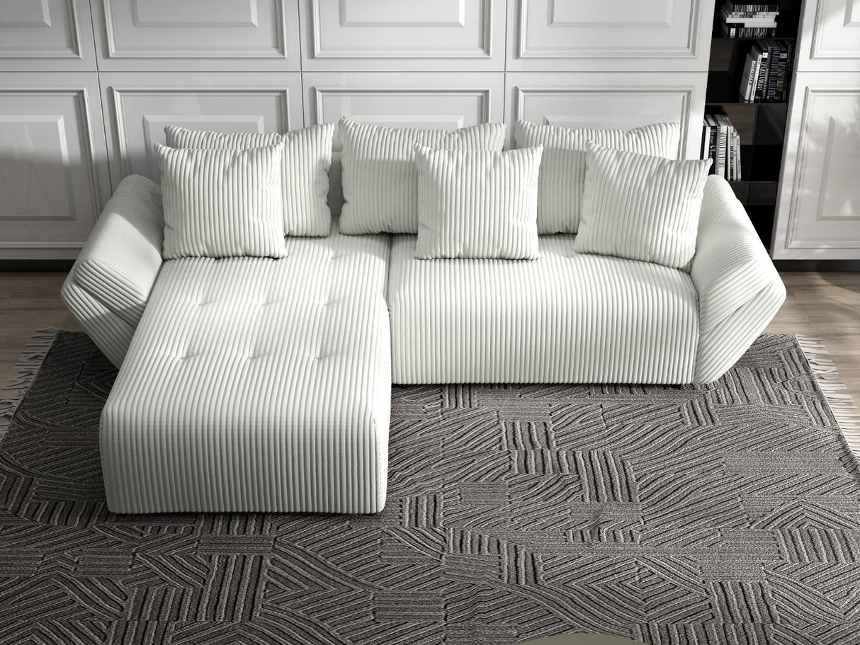 Colțar extensibil dumonde cu ladă de depozitare si sezut confortabil din spuma HR, Berlin Ambience Alb 280x185 cm Fabrica