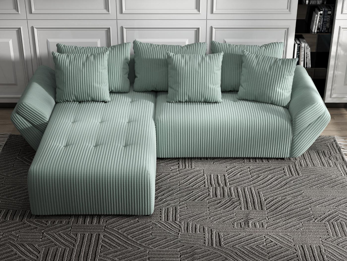 Colțar extensibil dumonde cu ladă de depozitare si sezut confortabil din spuma HR, Berlin Ambience Verde Mint 280x185 cm Fabrica