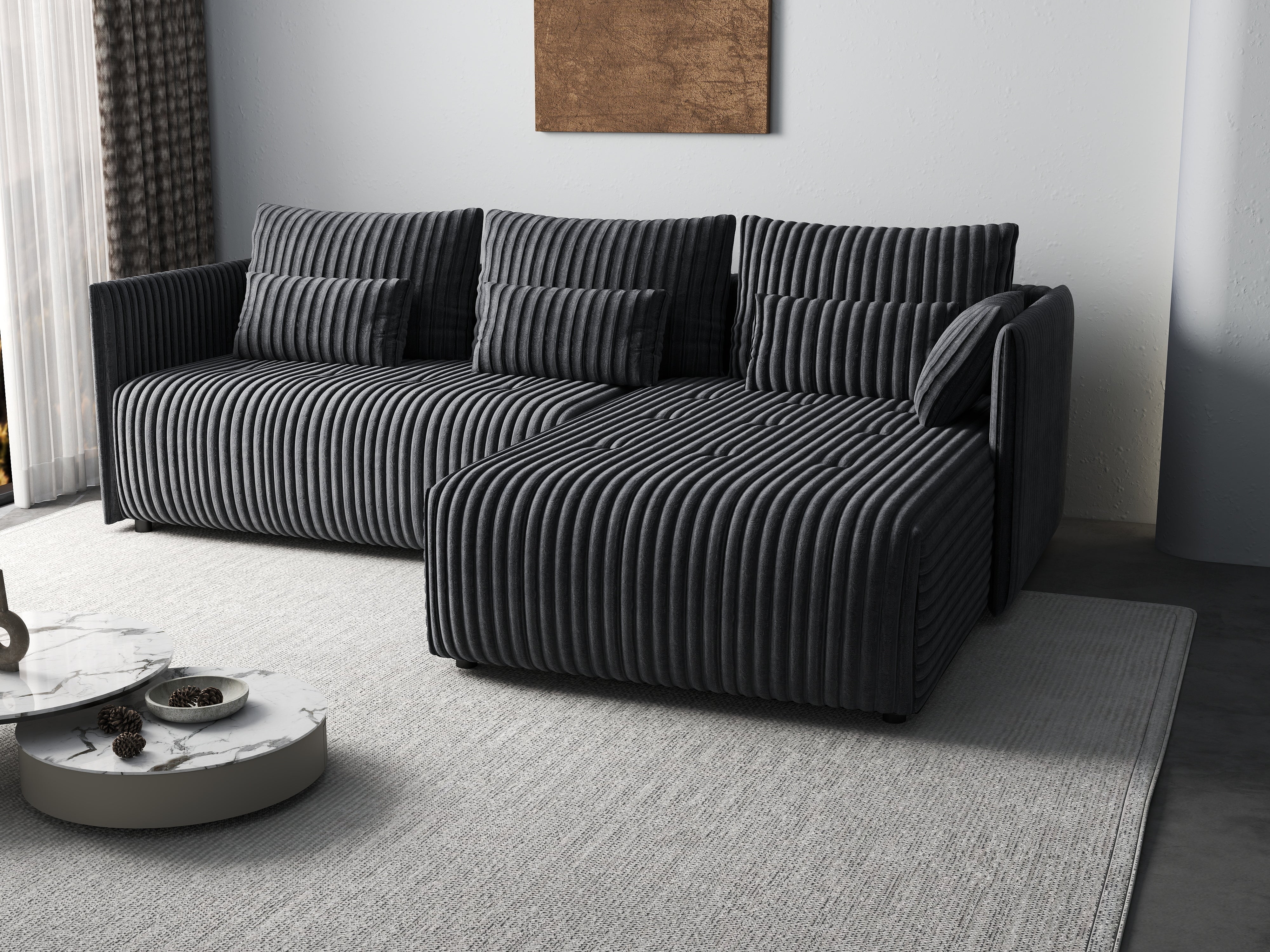 Colțar extensibil dumonde cu ladă de depozitare si sezut confortabil din spuma HR, Malta Ambience Grey 235x185 cm Fabrica