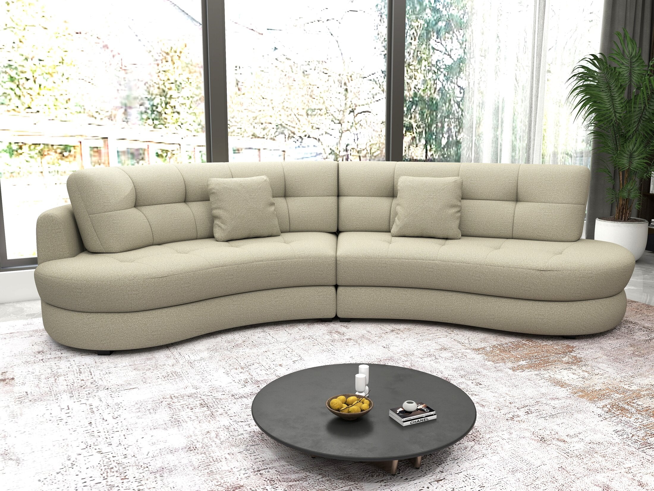 Canapea semirotunda dumonde cu șezut confortabil din spumă HR, Roma  Enjoy Bej 300x160 cm