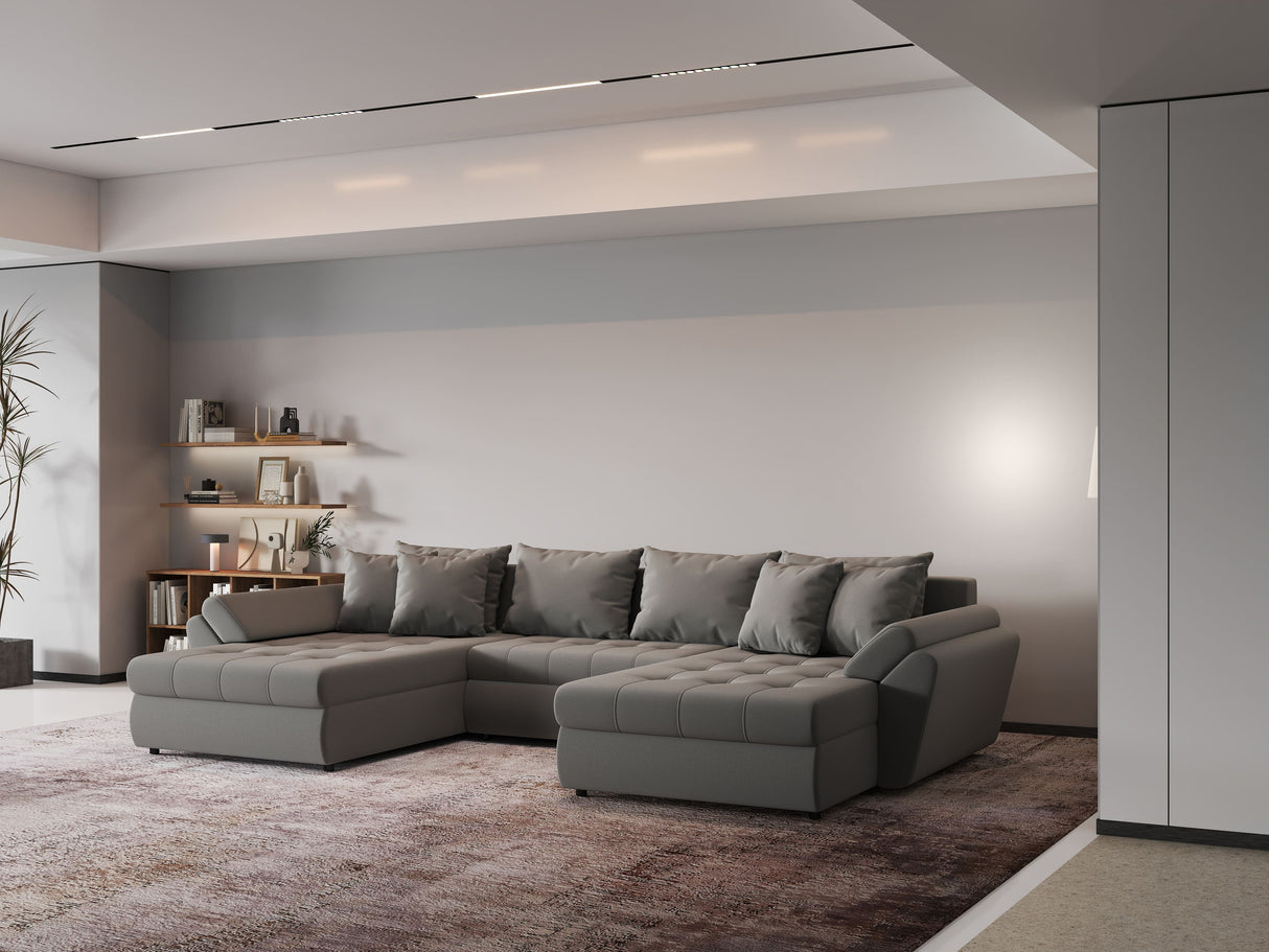 Colțar extensibil dumonde cu ladă de depozitare si sezut confortabil din spuma HR, Loana Royal Gri U 355x185 cm Fabrica