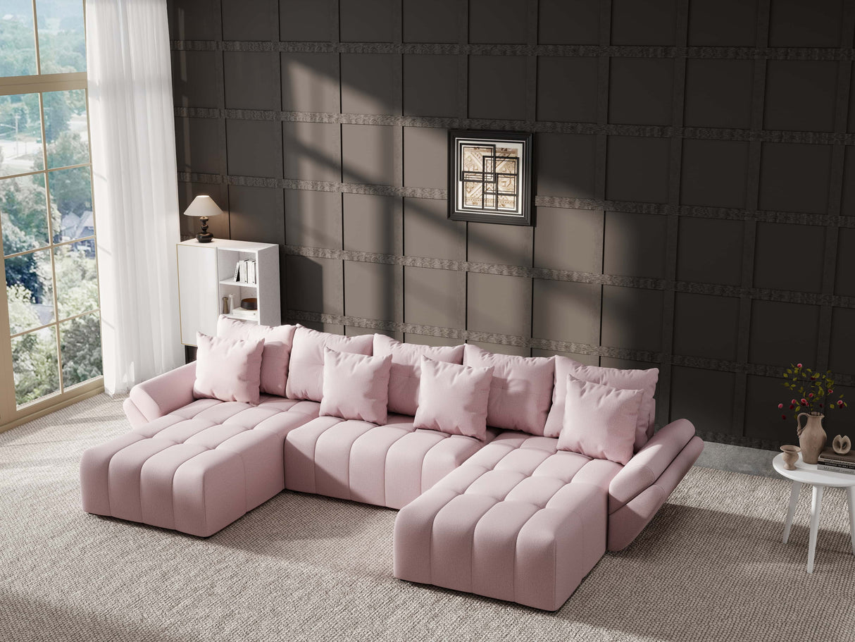Colțar extensibil dumonde cu ladă de depozitare si sezut confortabil din spuma HR, Berlin U Enjoy Flamingo 380x180 cm Fabrica