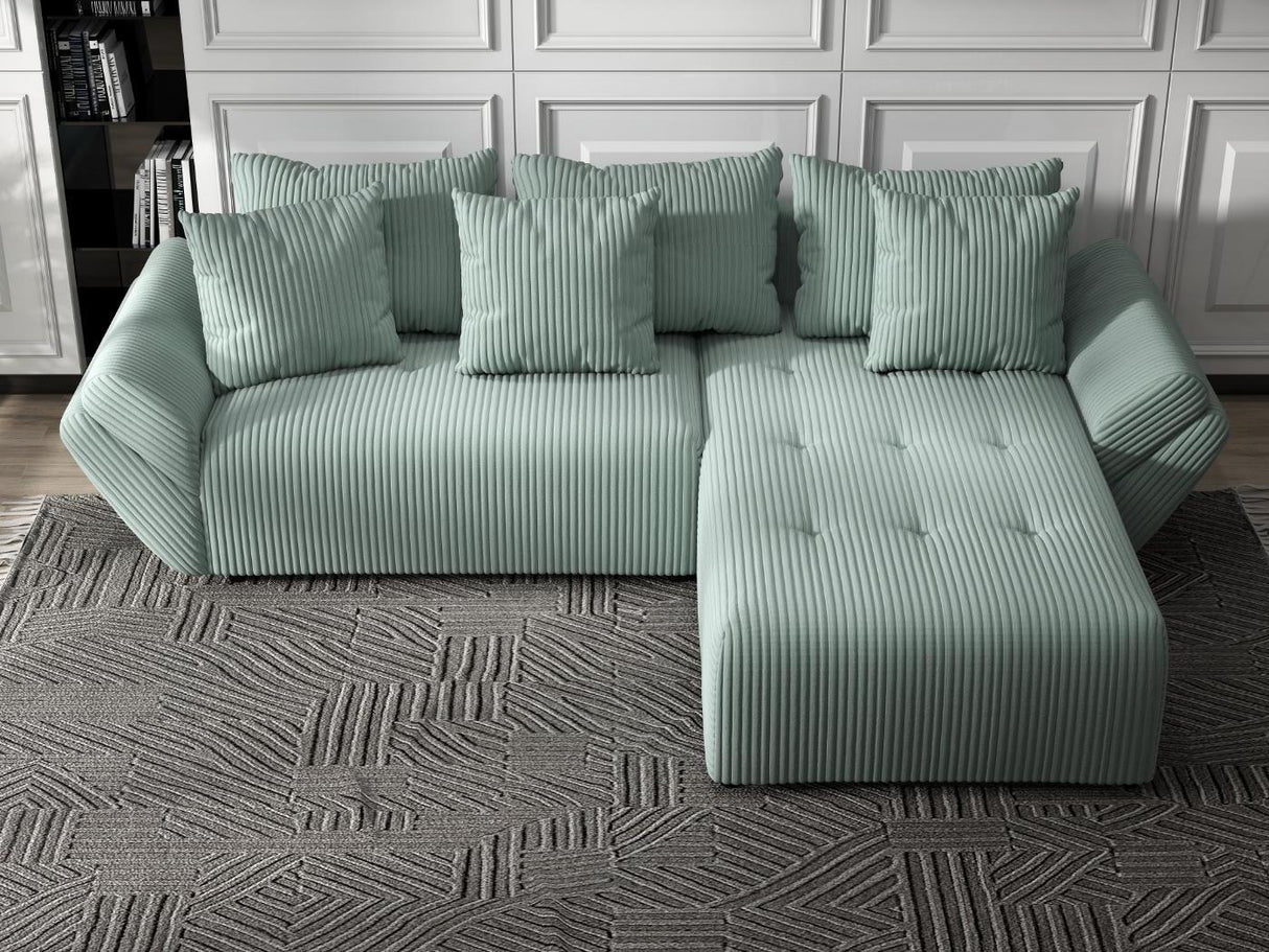 Colțar extensibil dumonde cu ladă de depozitare si sezut confortabil din spuma HR, Berlin Ambience Verde Mint 280x185 cm II Fabrica