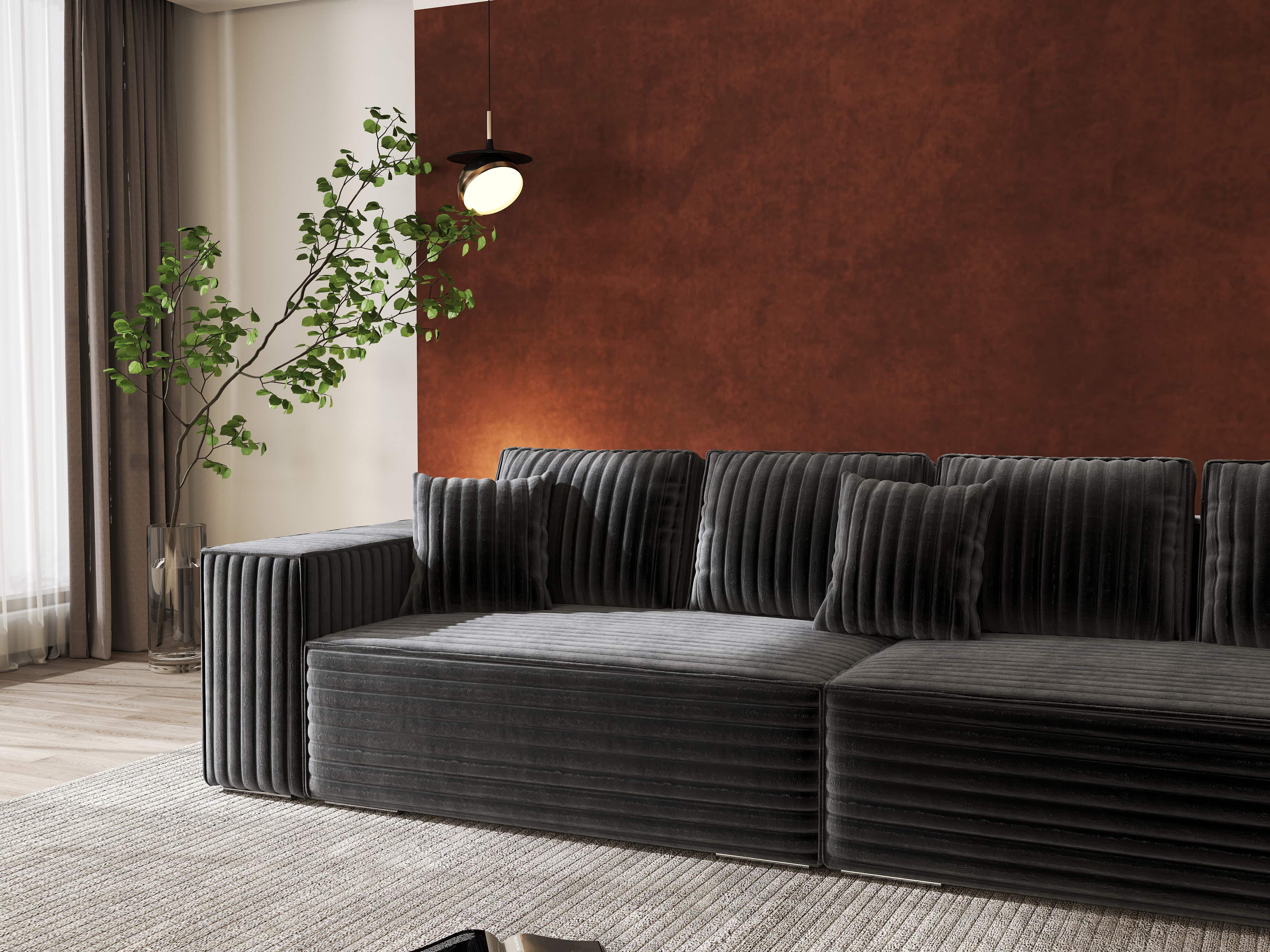 Canapea extensibilă dumonde cu ladă de depozitare si sezut confortabil din spuma HR, Dream Ambience Gri 310x100 cm Fabrica