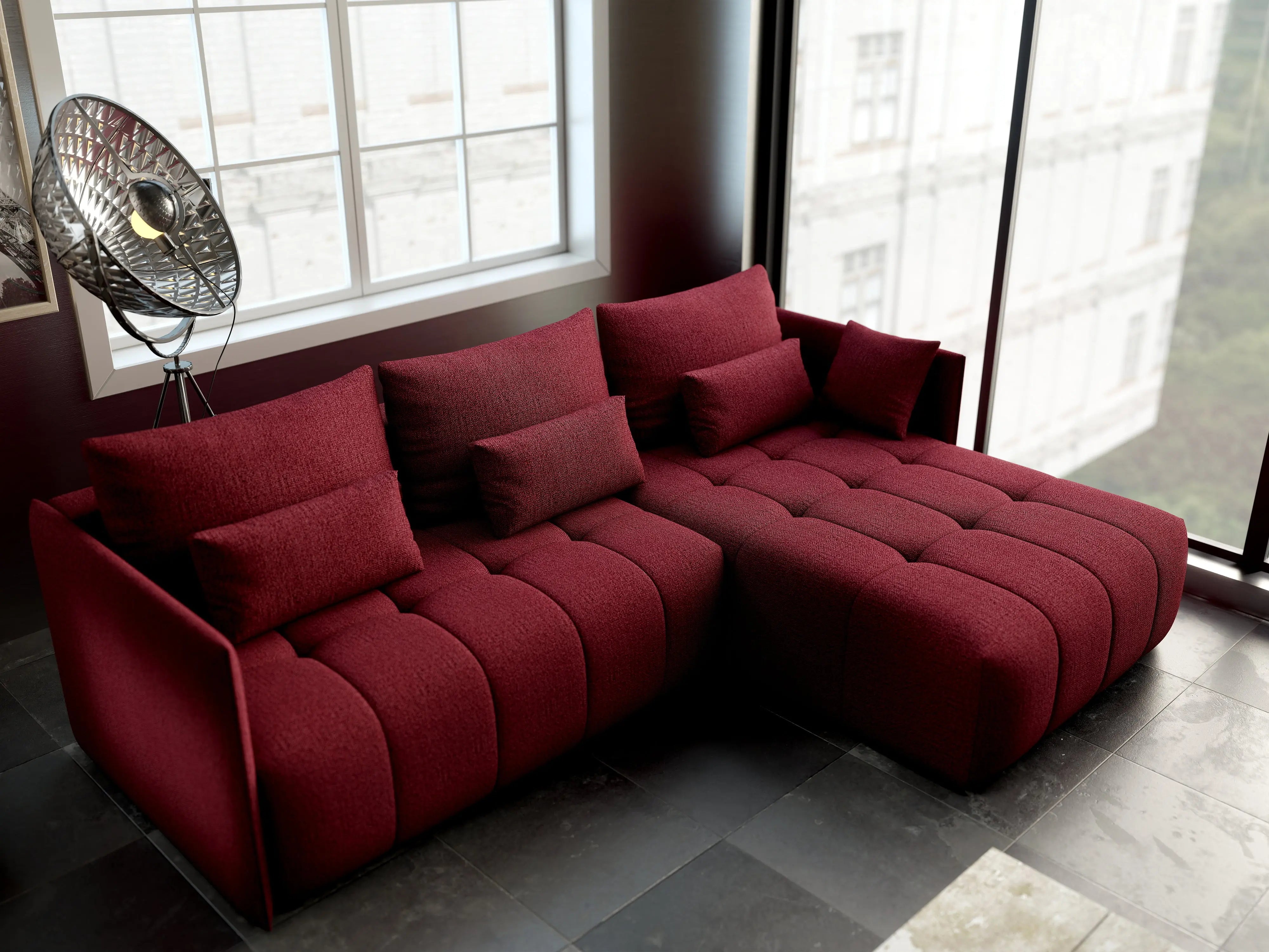 Colțar extensibil dumonde cu ladă de depozitare si sezut confortabil din spuma HR, Malta Bordoux II 235x185 cm Fabrica