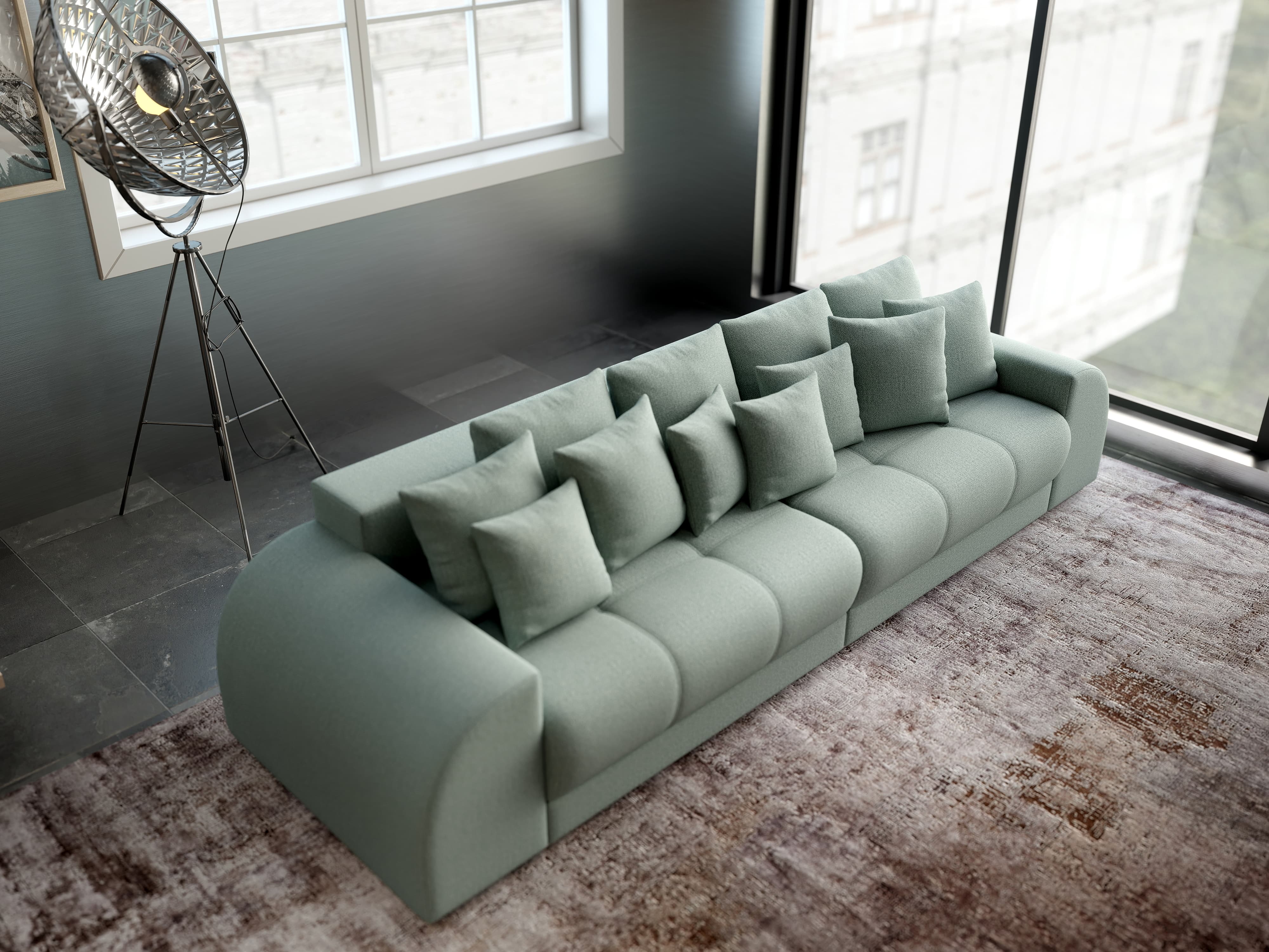 Canapea extensibilă dumonde cu 2 lăzi de depozitare si sezut confortabil din spuma HR, Verona Enjoy Mint 310x100 cm Fabrica
