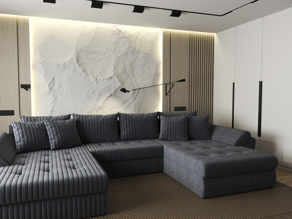 Colțar extensibil dumonde cu ladă de depozitare si sezut confortabil din spuma HR, Loana U Gri Ambience 355x185 cm Fabrica