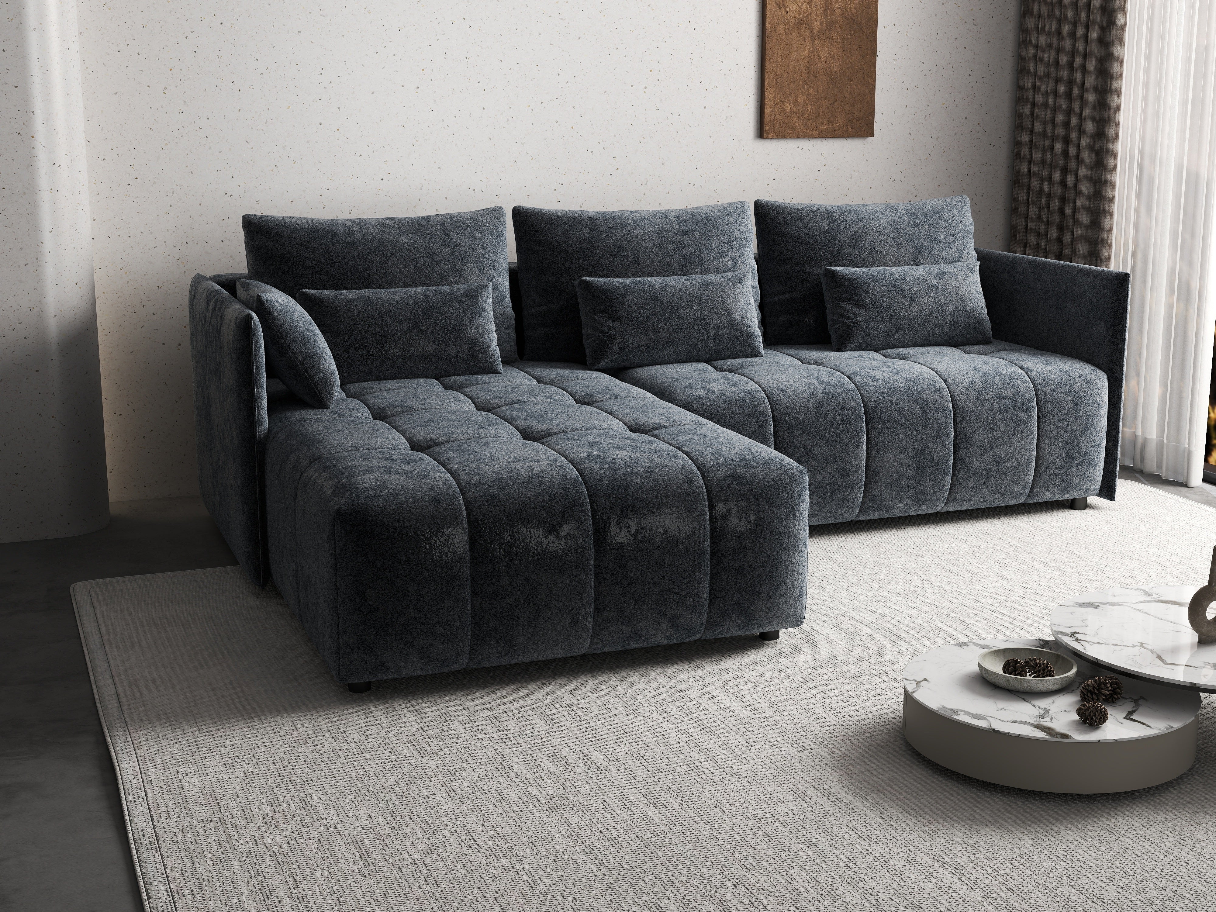 Colțar extensibil dumonde cu ladă de depozitare si sezut confortabil din spuma HR, Malta Euphoria Grafit 235x185 cm Fabrica