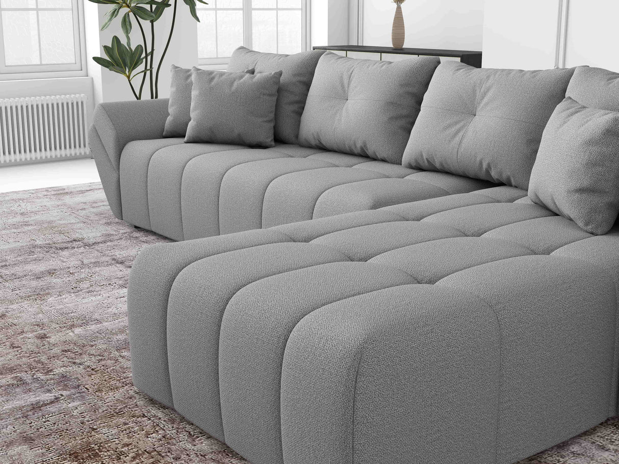 Colțar extensibil dumonde cu ladă de depozitare si sezut confortabil din spuma HR, Berlin XL Enjoy Lux Grey 350x185 cm II Fabrica