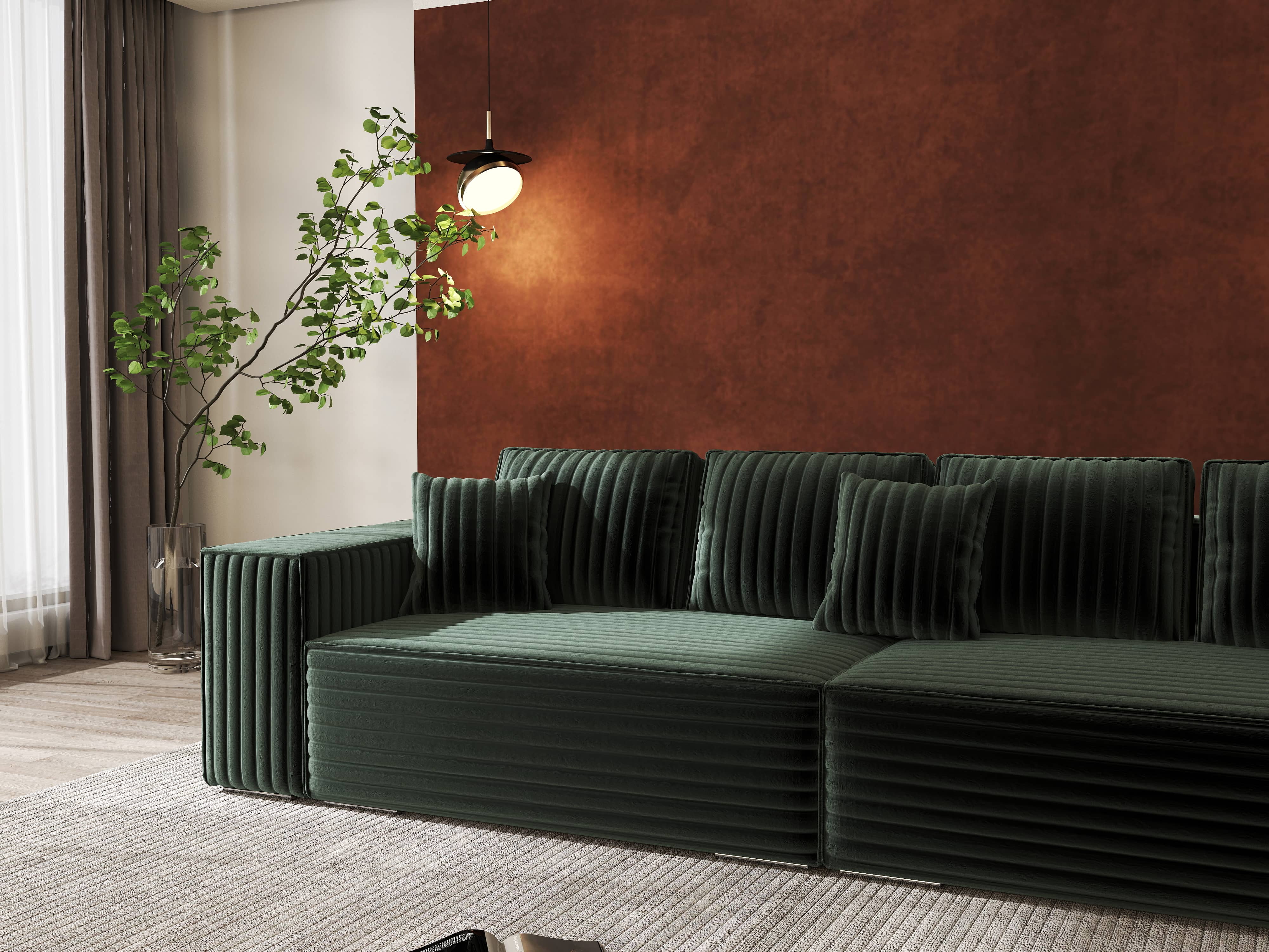 Canapea extensibilă dumonde cu ladă de depozitare si sezut confortabil din spuma HR, Dream Ambience Verde 310x100 cm Fabrica