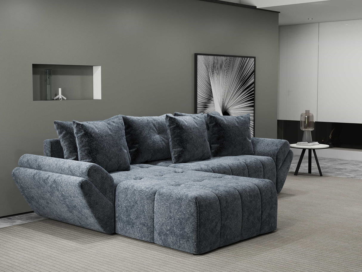 Colțar extensibil dumonde cu ladă de depozitare si sezut confortabil din spuma HR, Berlin Euphoria Gri Grafit 280x185 cm Fabrica