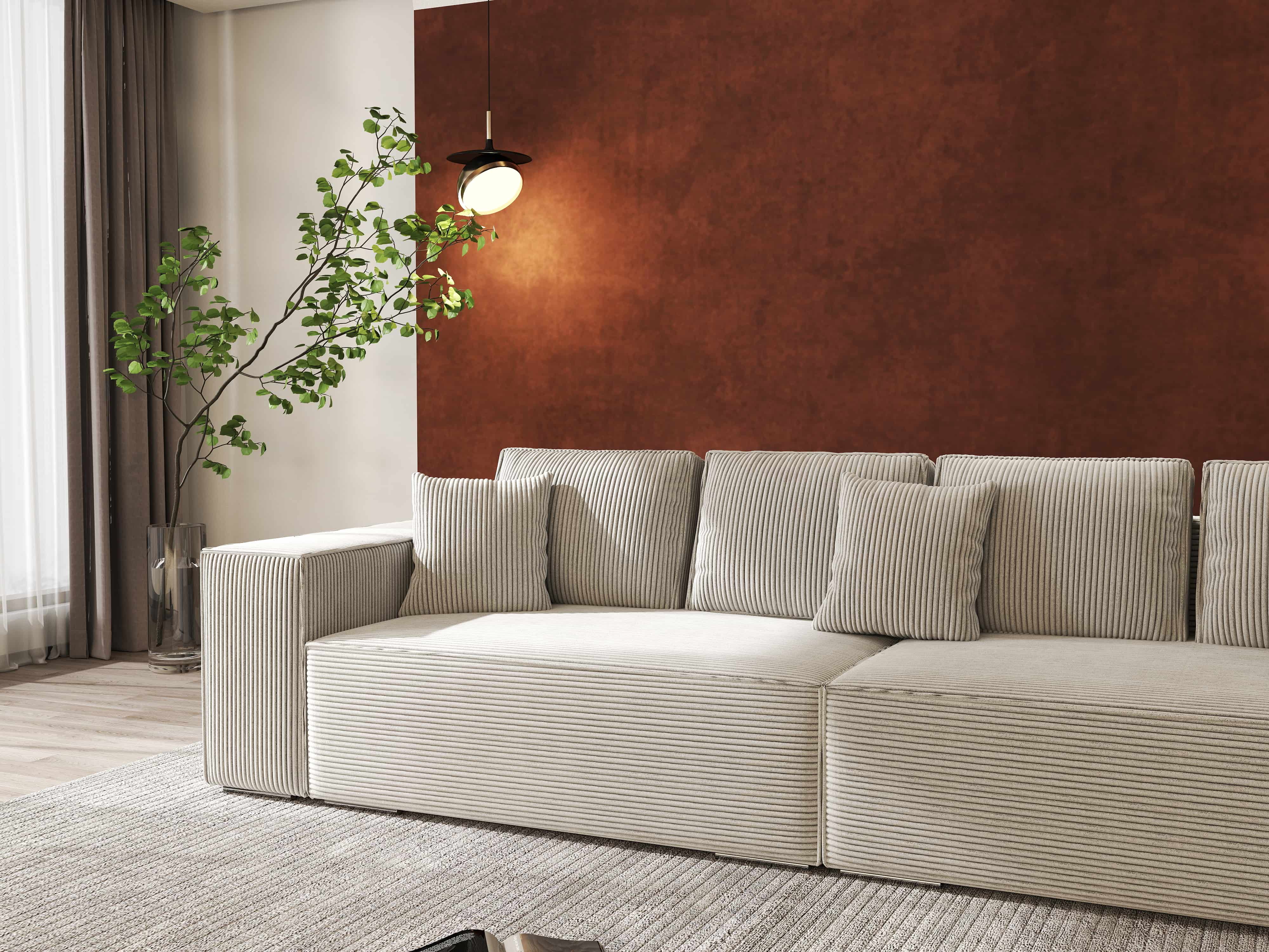 Canapea extensibilă dumonde cu ladă de depozitare si sezut confortabil din spuma HR, Dream Zoom Cream 310x100 cm Fabrica