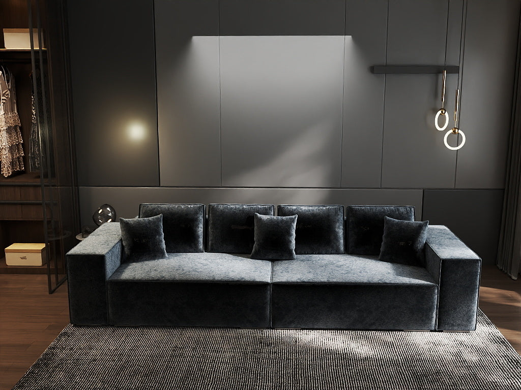 Canapea extensibilă dumonde cu ladă de depozitare si sezut confortabil din spuma HR, Dream Euphoria Grafit 310x100 cm Fabrica