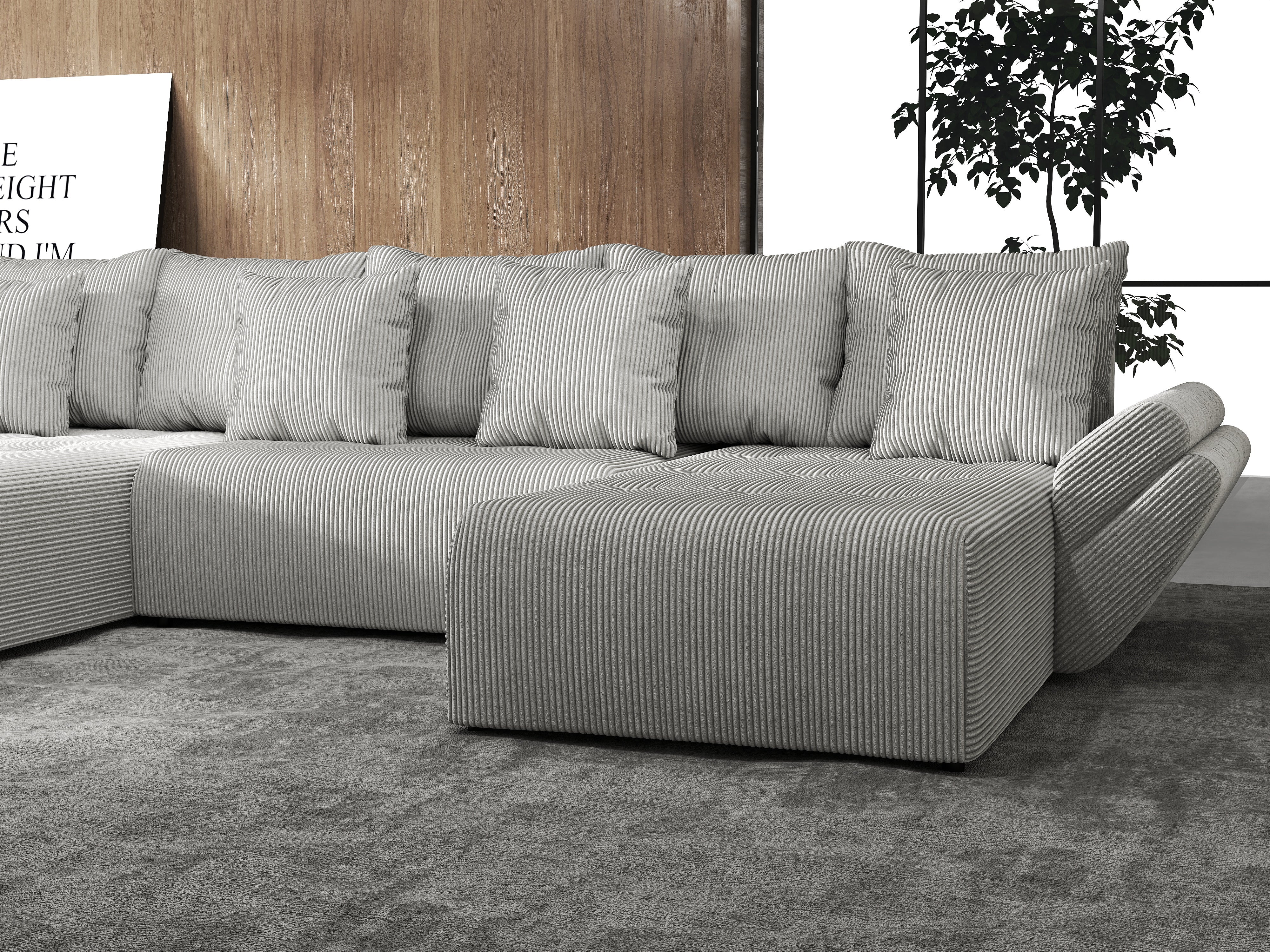 Colțar extensibil dumonde cu ladă de depozitare si sezut confortabil din spuma HR, Berlin U Zoom Grey 380x180 cm Fabrica