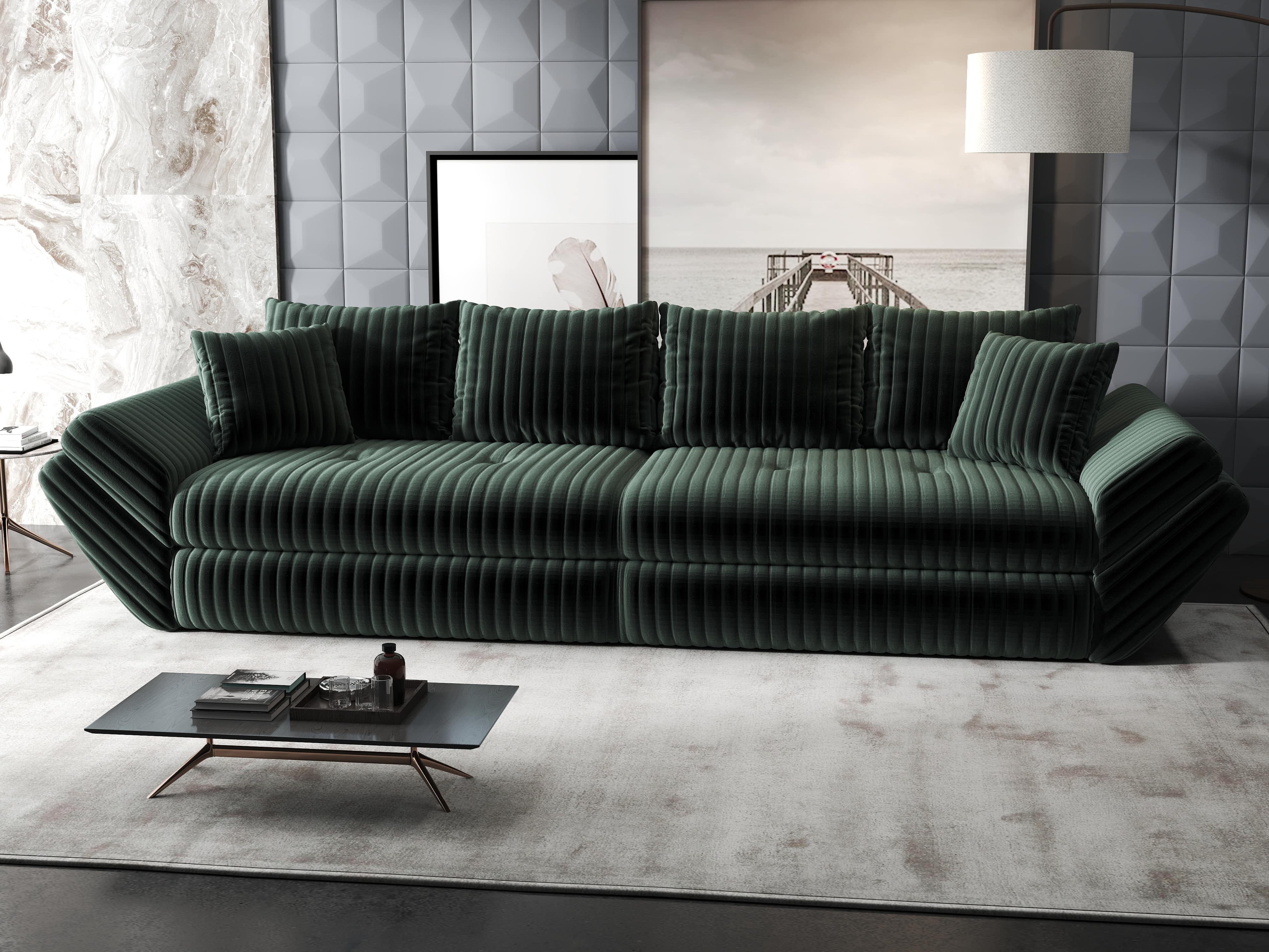 Canapea extensibilă dumonde cu ladă de depozitare si sezut confortabil din spuma HR, Loana Ambience Verde 300x100 cm Fabrica