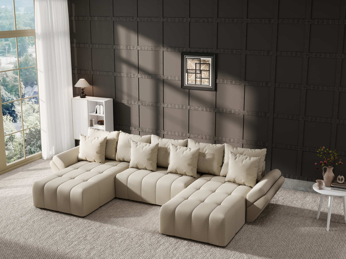 Colțar extensibil dumonde cu ladă de depozitare si sezut confortabil din spuma HR, Berlin U Enjoy Bej 2 380x180 cm Fabrica
