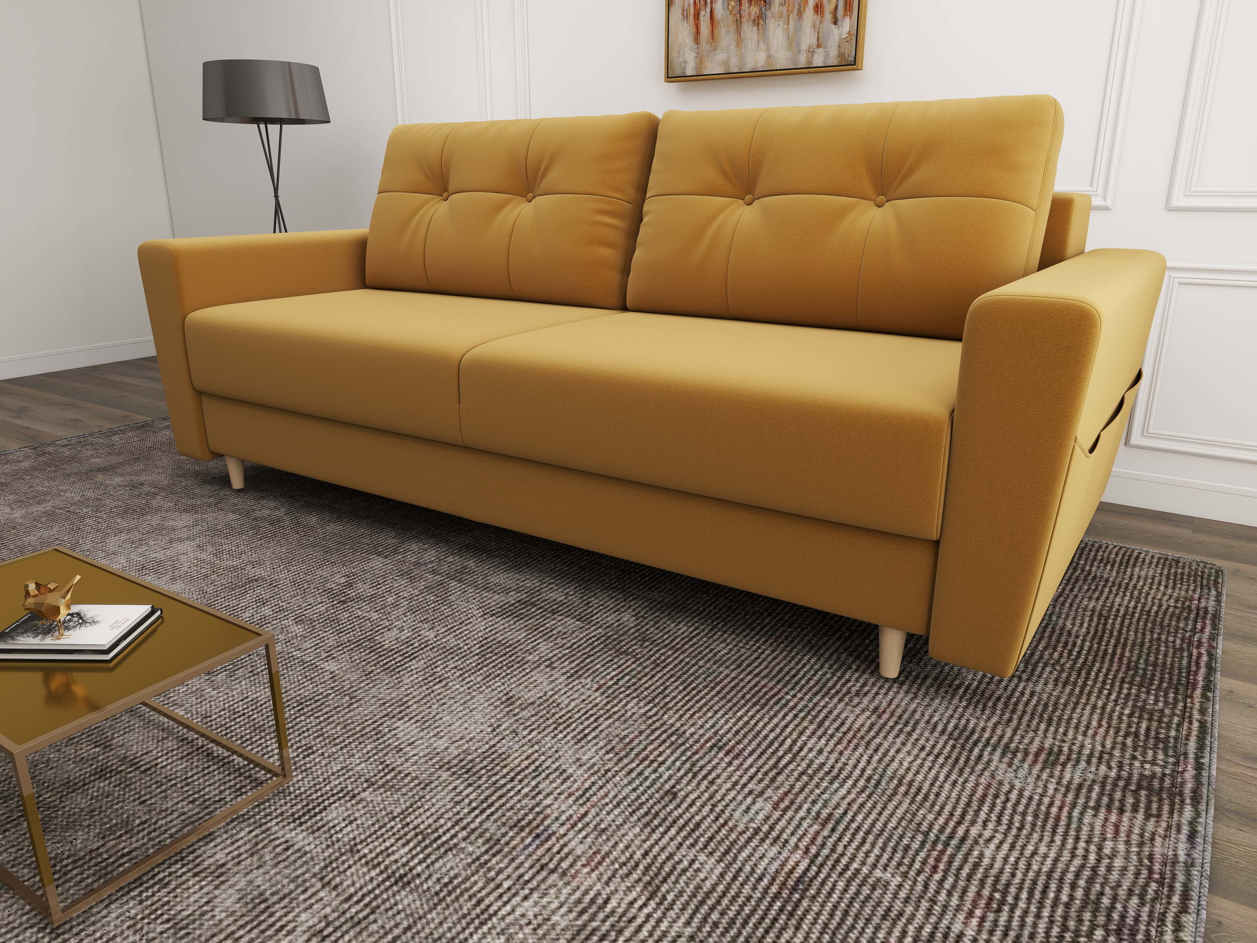 Canapea extensibilă dumonde cu ladă de depozitare si sezut confortabil din spuma HR, Summer Royal Mustar 225x100 cm