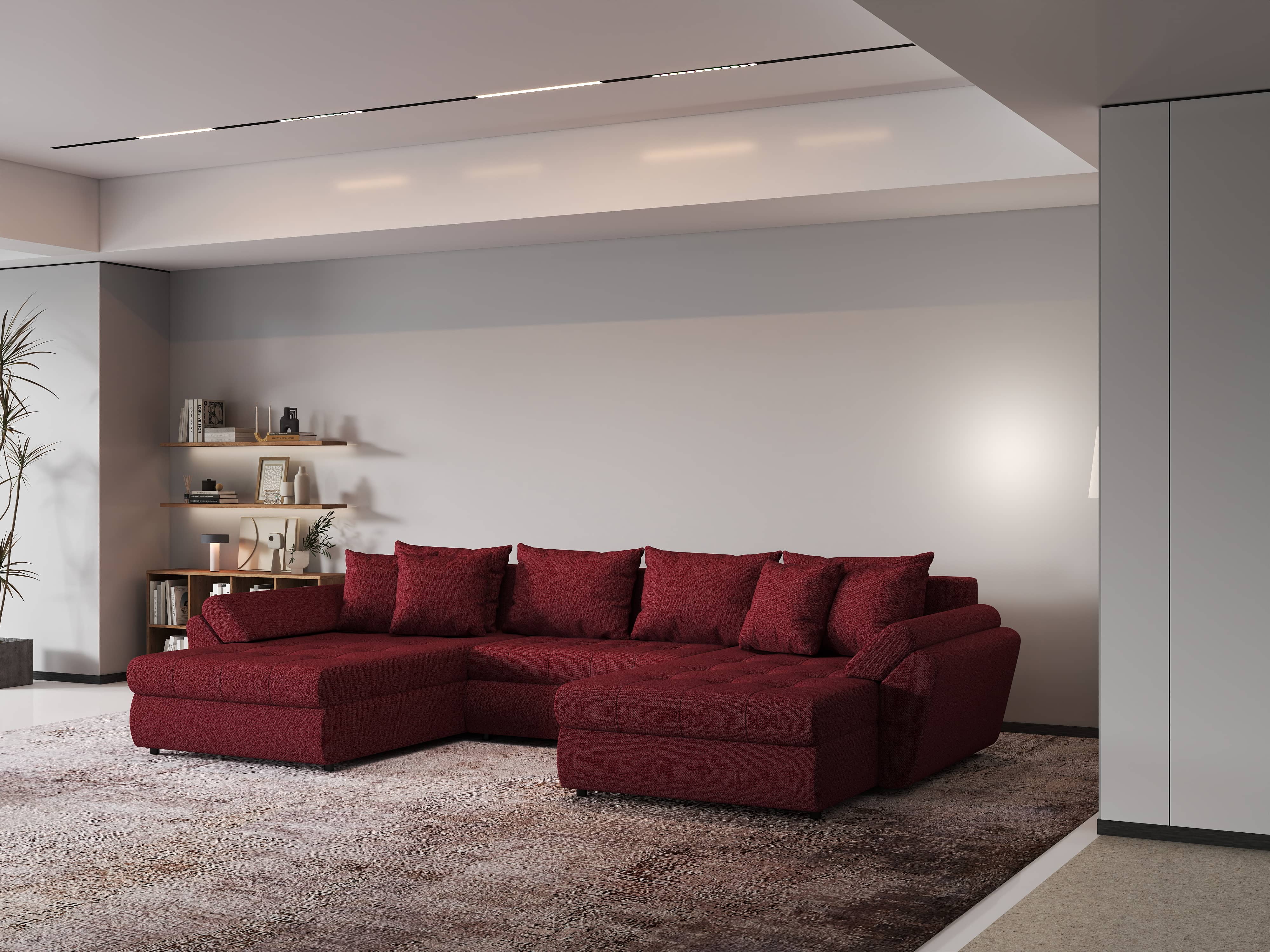 Colțar extensibil dumonde cu ladă de depozitare si sezut confortabil din spuma HR, Loana Enjoy Red U 355x185 cm Fabrica