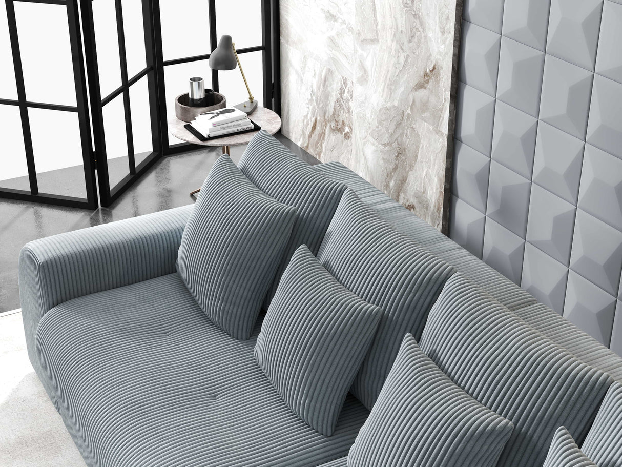 Colțar extensibil dumonde cu ladă de depozitare si sezut confortabil din spuma HR, Verona Zoom Gri Mint II 290x185 cm Fabrica