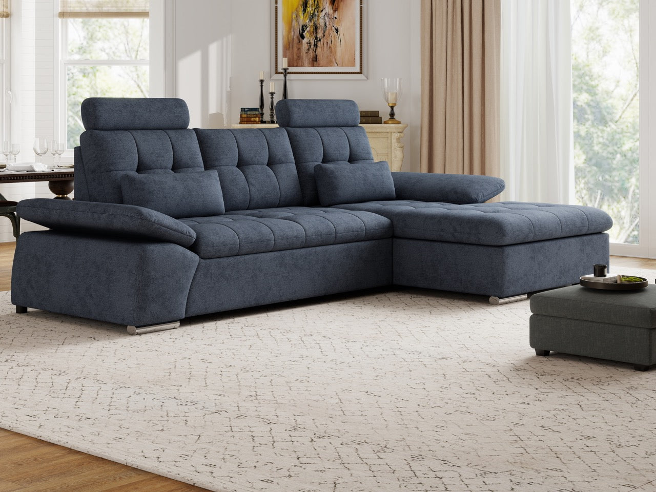 Colțar extensibil dumonde cu ladă de depozitare și șezut confortabil din spumă HR, Merkur Enjoy Antracit 270x168 cm II