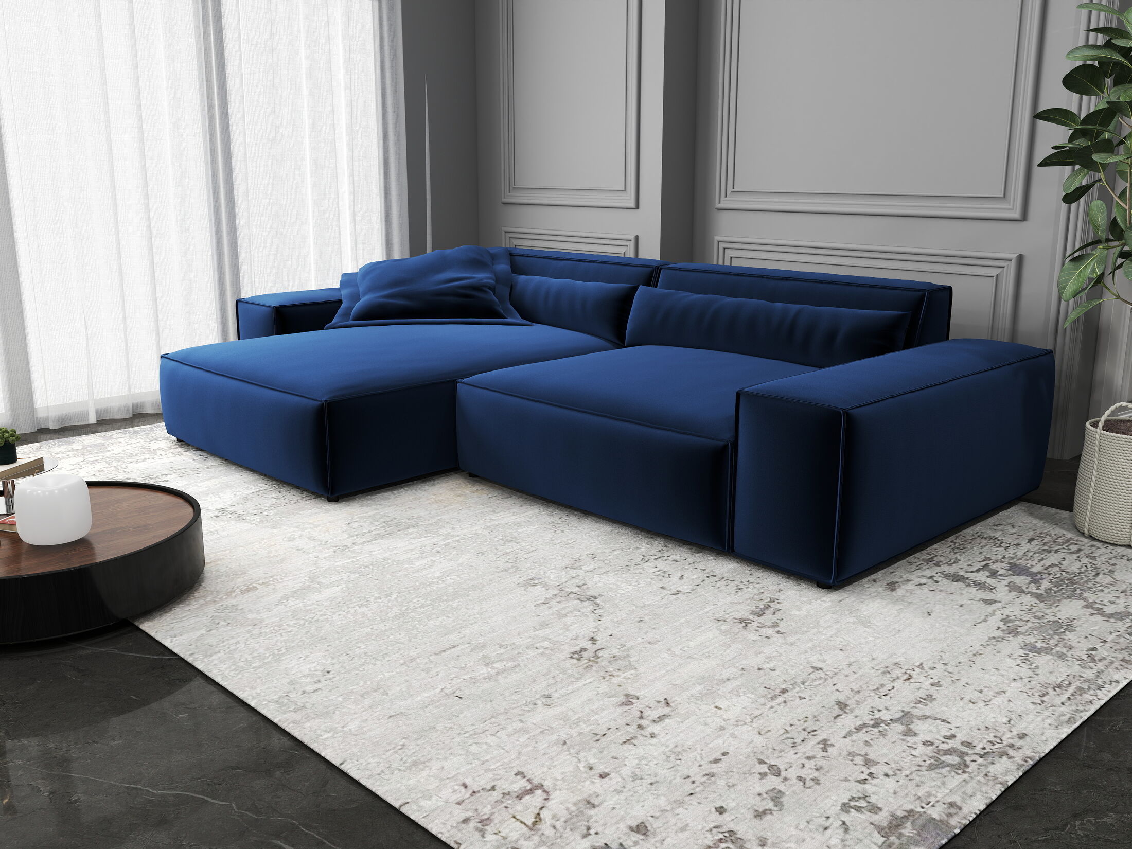 Colțar dumonde cu șezut confortabil din spumă HR, Marvelo Royal Albastru Navy 264x175 cm