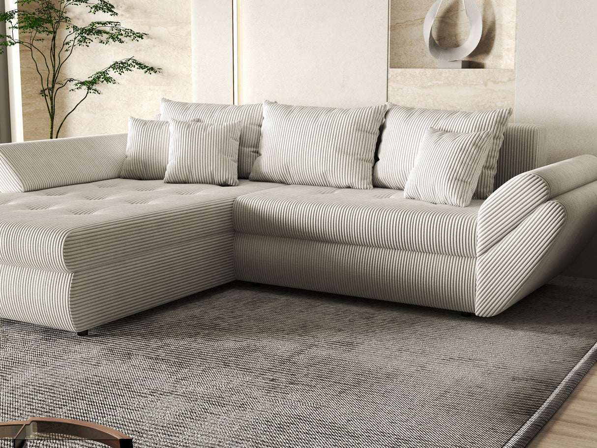 Colțar extensibil dumonde cu ladă de depozitare si sezut confortabil din spuma HR, Loana Gri Zoom 270x185 cm Fabrica