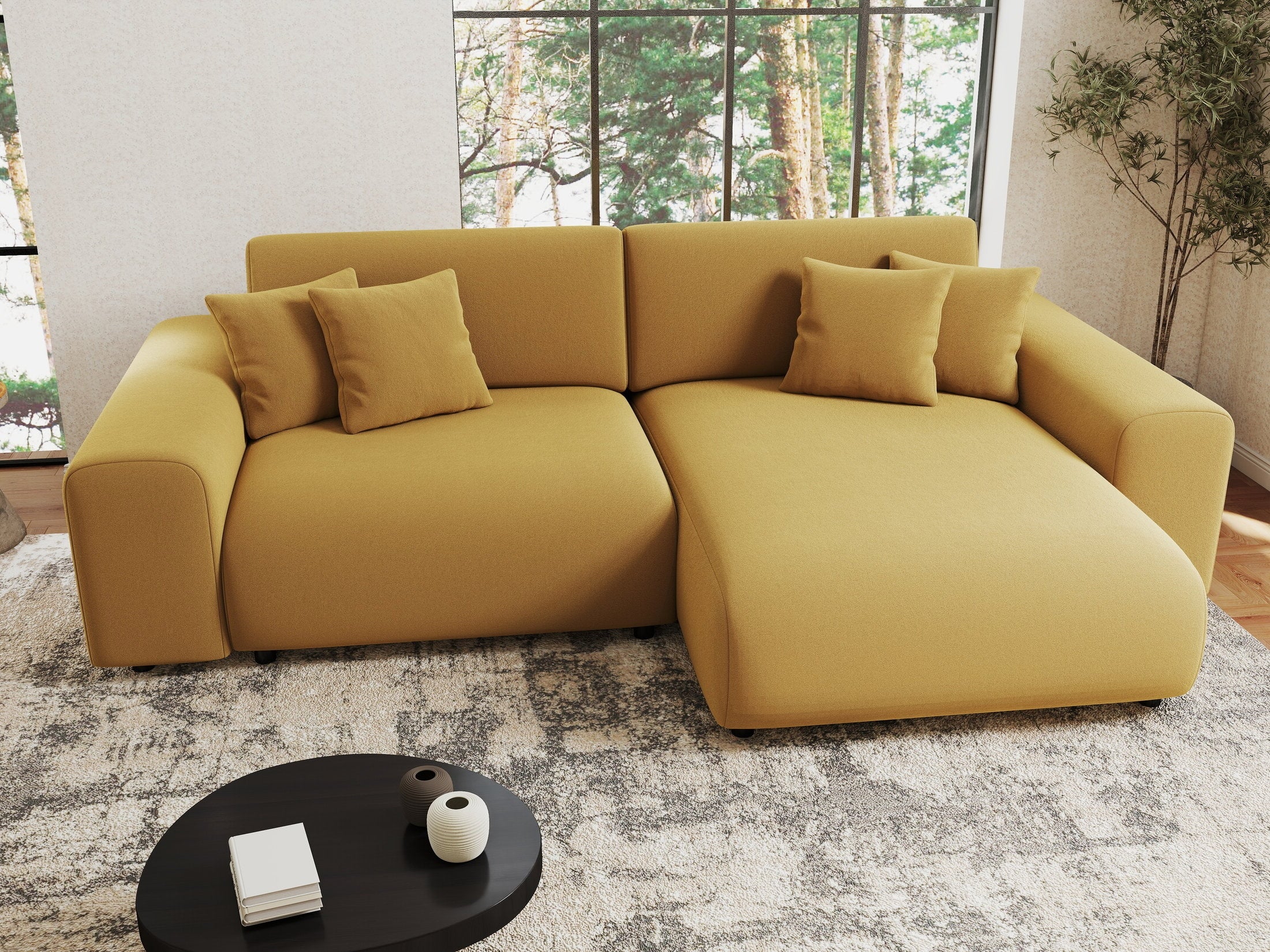 Colțar extensibil dumonde cu ladă de depozitare si sezut confortabil din spuma HR, Sarina Royal Mustar 255x168 cm II