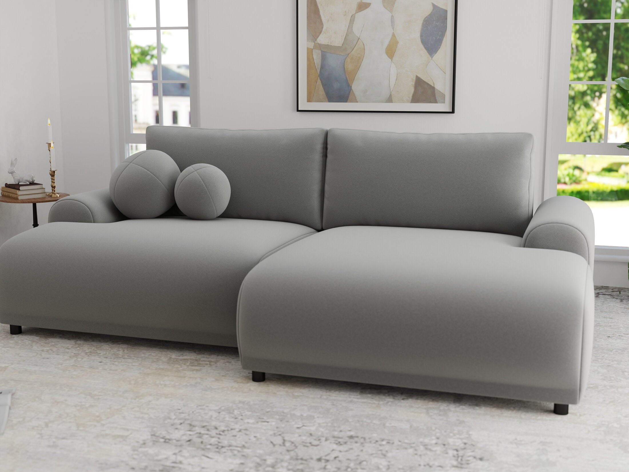 Colțar extensibil dumonde cu ladă de depozitare și șezut confortabil din spumă HR, Carlo Royal Gri 240x145 cm II