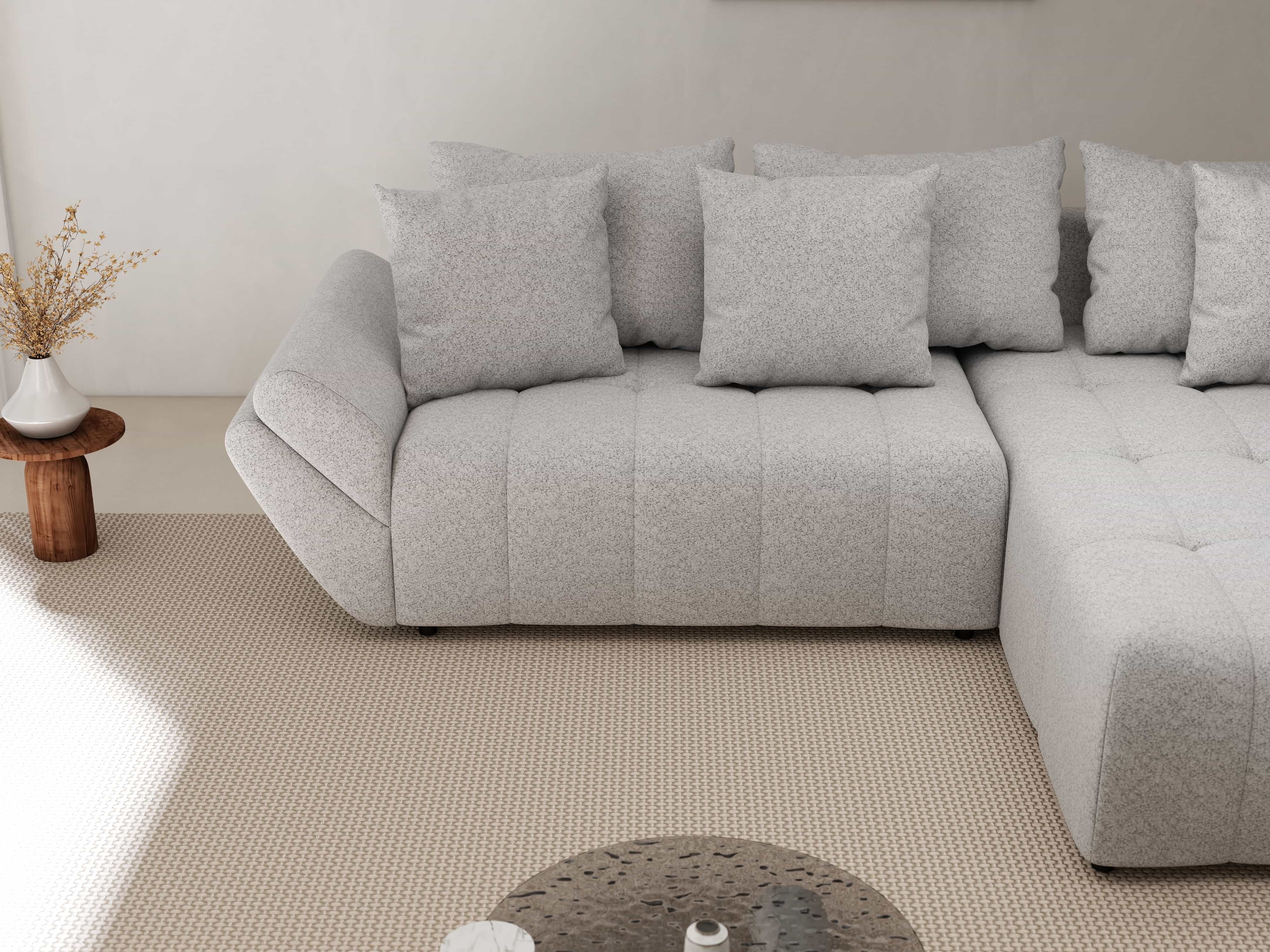 Colțar extensibil dumonde cu ladă de depozitare si sezut confortabil din spuma HR, Berlin Euphoria Gri 280x185 cm II Fabrica