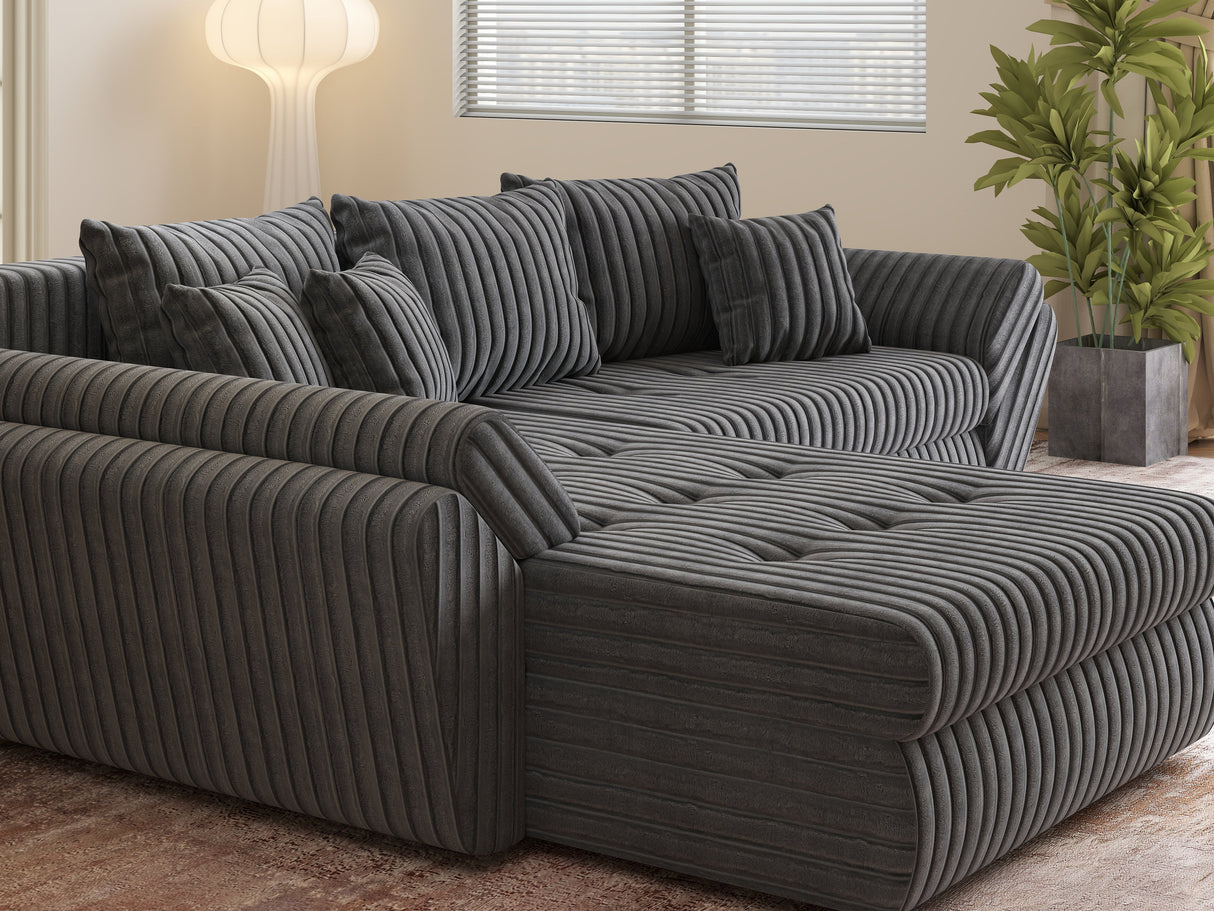 Colțar extensibil dumonde cu ladă de depozitare si sezut confortabil din spuma HR, Loana Gri Ambience 270x185 cm Fabrica