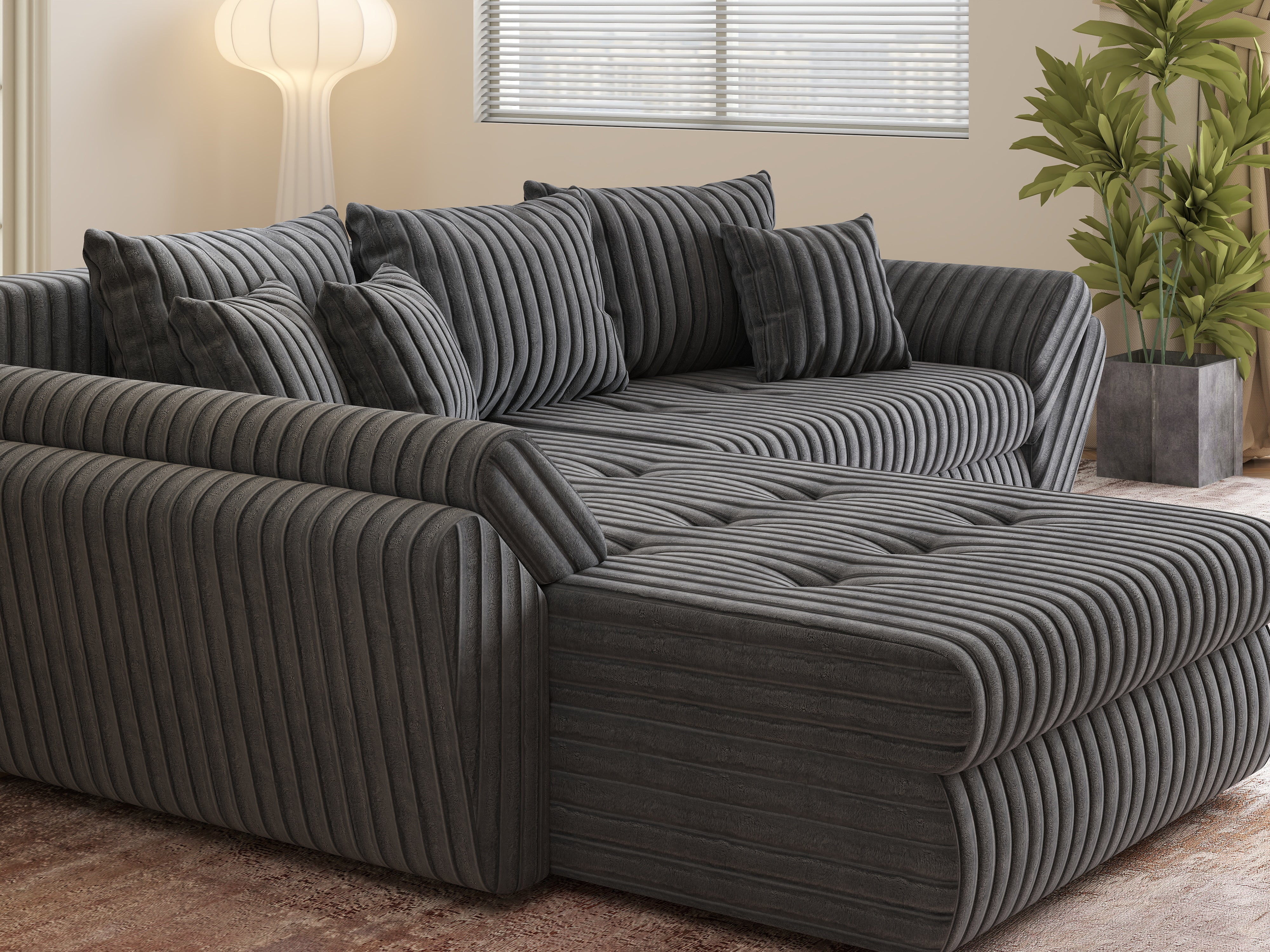 Colțar extensibil dumonde cu ladă de depozitare si sezut confortabil din spuma HR, Loana Ambience Antracit 270x185 cm Fabrica