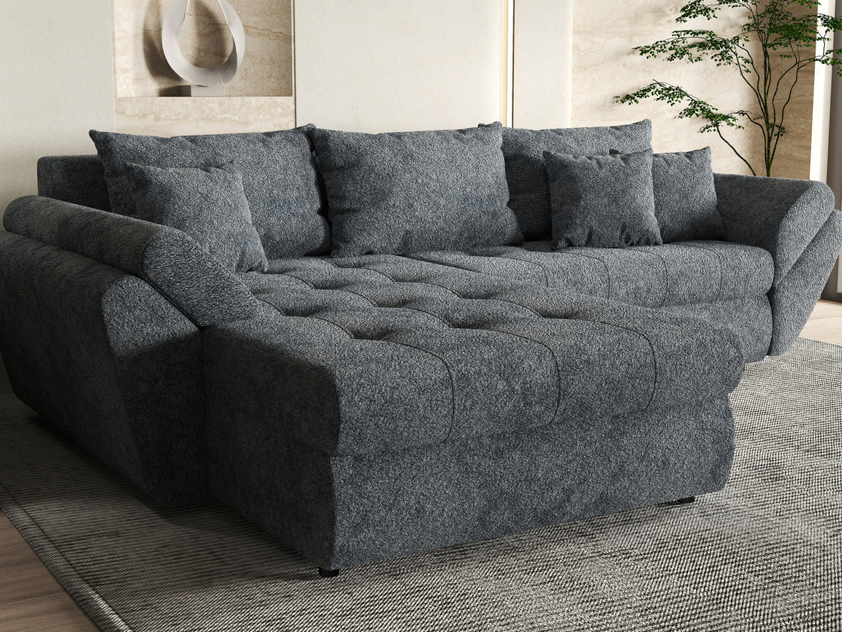 Colțar extensibil dumonde cu ladă de depozitare si sezut confortabil din spuma HR, Loana Euphoria Graphit 275x185 cm Fabrica