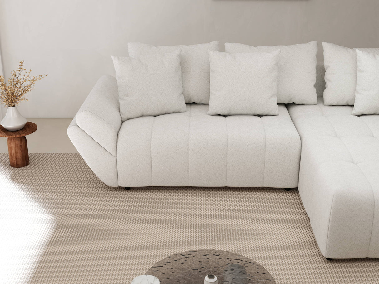 Colțar extensibil dumonde cu ladă de depozitare si sezut confortabil din spuma HR, Berlin Euphoria Alb 280x185 cm II Fabrica