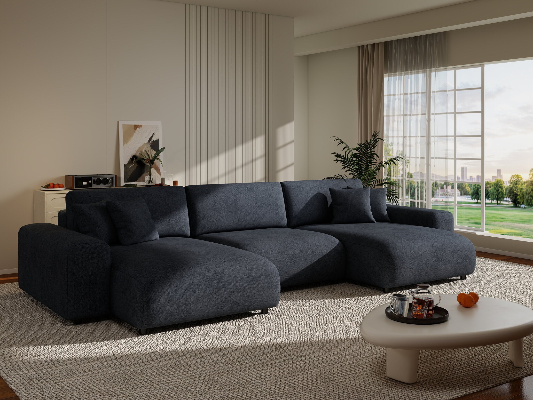 Colțar extensibil dumonde cu ladă de depozitare si sezut confortabil din spuma HR, Sarina U Enjoy Antracit 350x168 cm