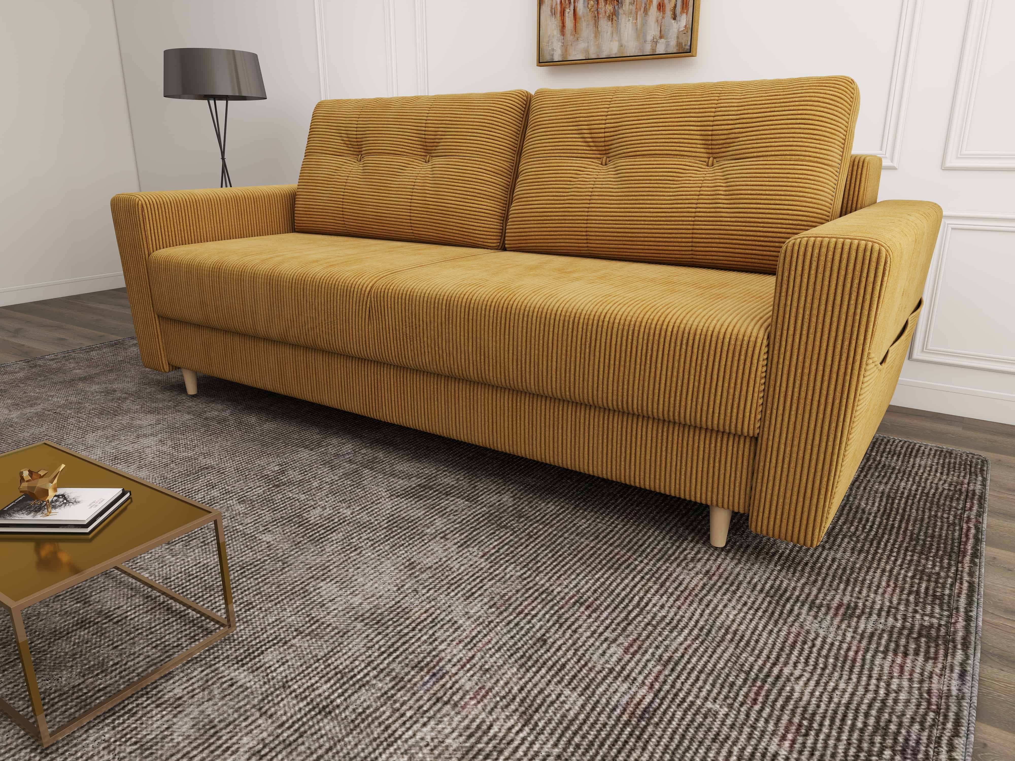 Canapea extensibilă dumonde cu ladă de depozitare si sezut confortabil din spuma HR, Summer Zoom Mustar 225x100 cm