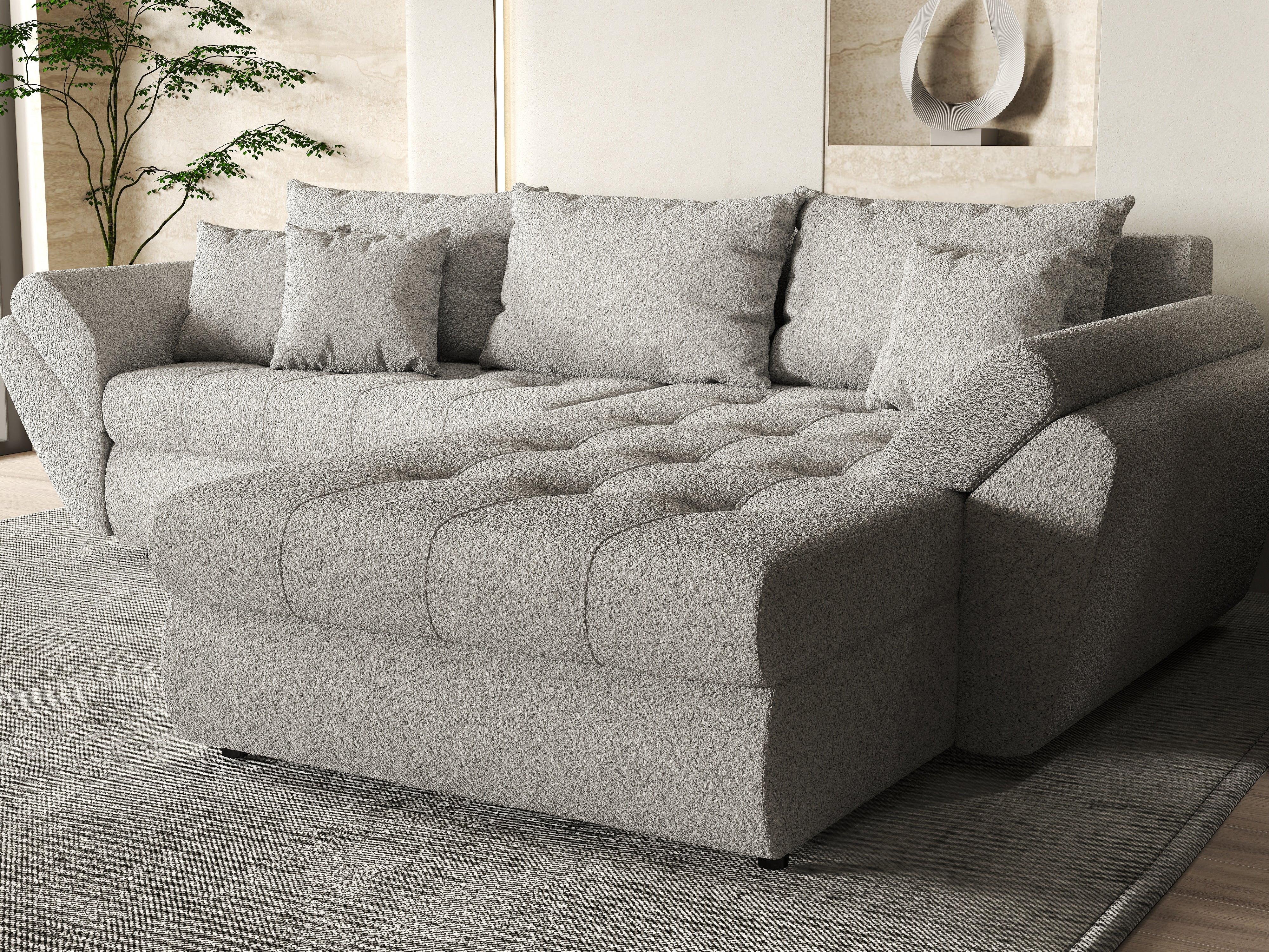 Colțar extensibil dumonde cu ladă de depozitare si sezut confortabil din spuma HR, Loana Euphoria Dove II 270x185 cm Fabrica
