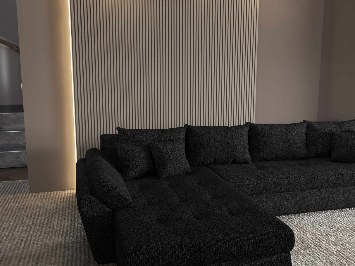 Colțar extensibil dumonde cu ladă de depozitare si sezut confortabil din spuma HR, Loana XL Enjoy Negru 335x185 cm Fabrica