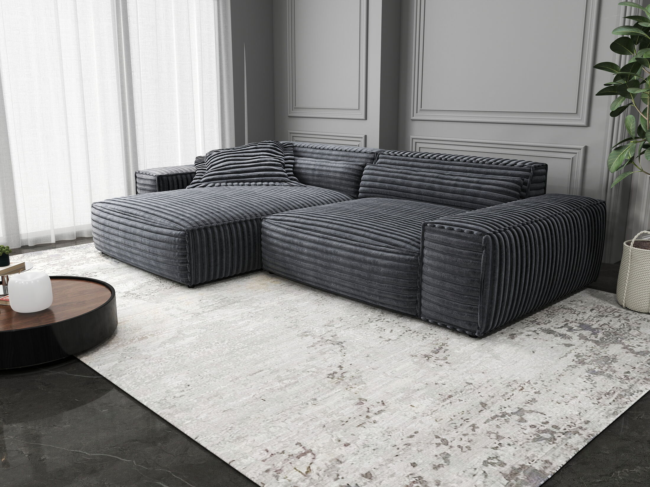 Colțar dumonde cu șezut confortabil din spumă HR, Marvelo Ambience Gri 264x175 cm