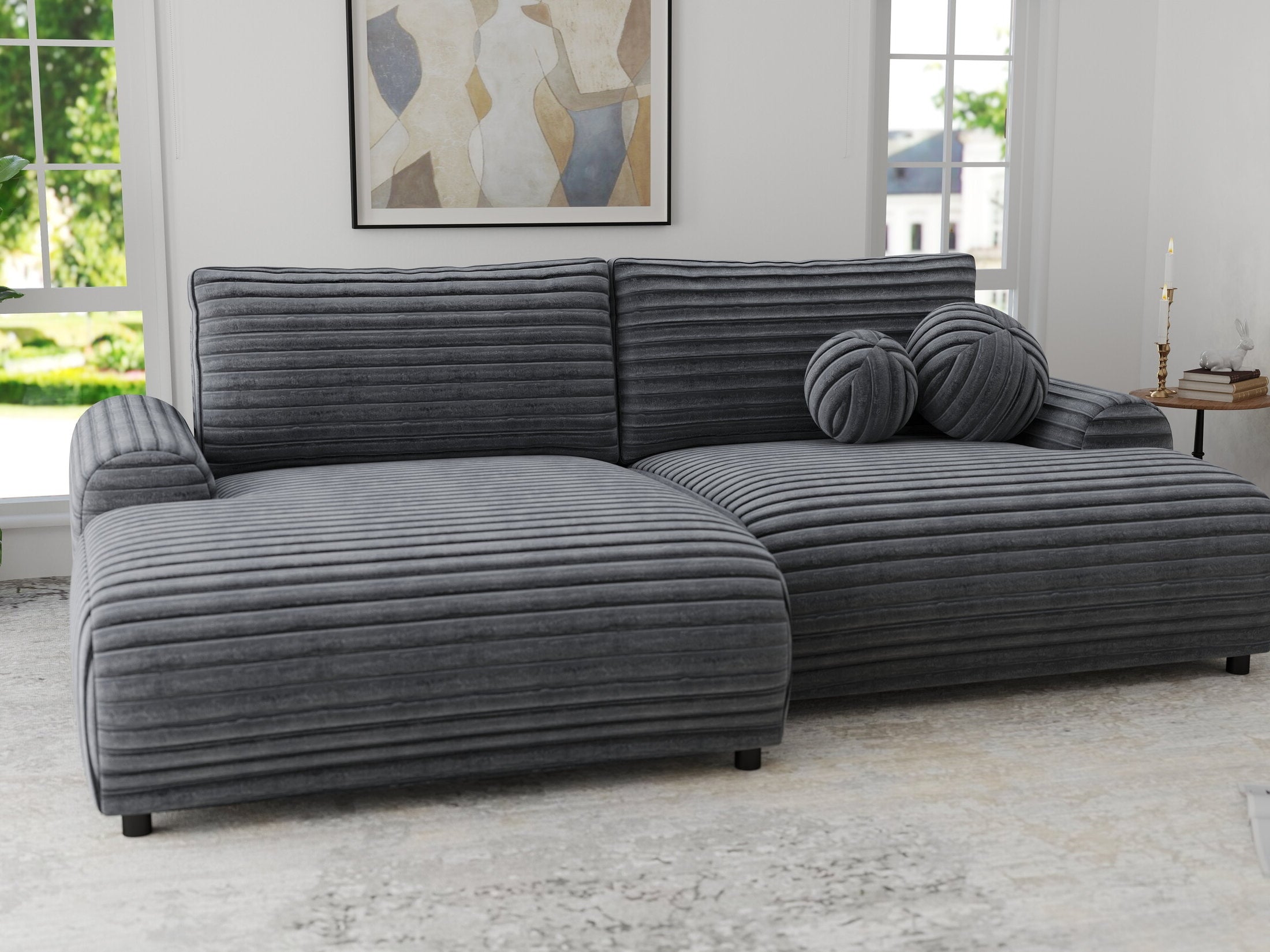 Colțar extensibil dumonde cu ladă de depozitare și șezut confortabil din spumă HR, Carlo Ambience Gri 240x145 cm