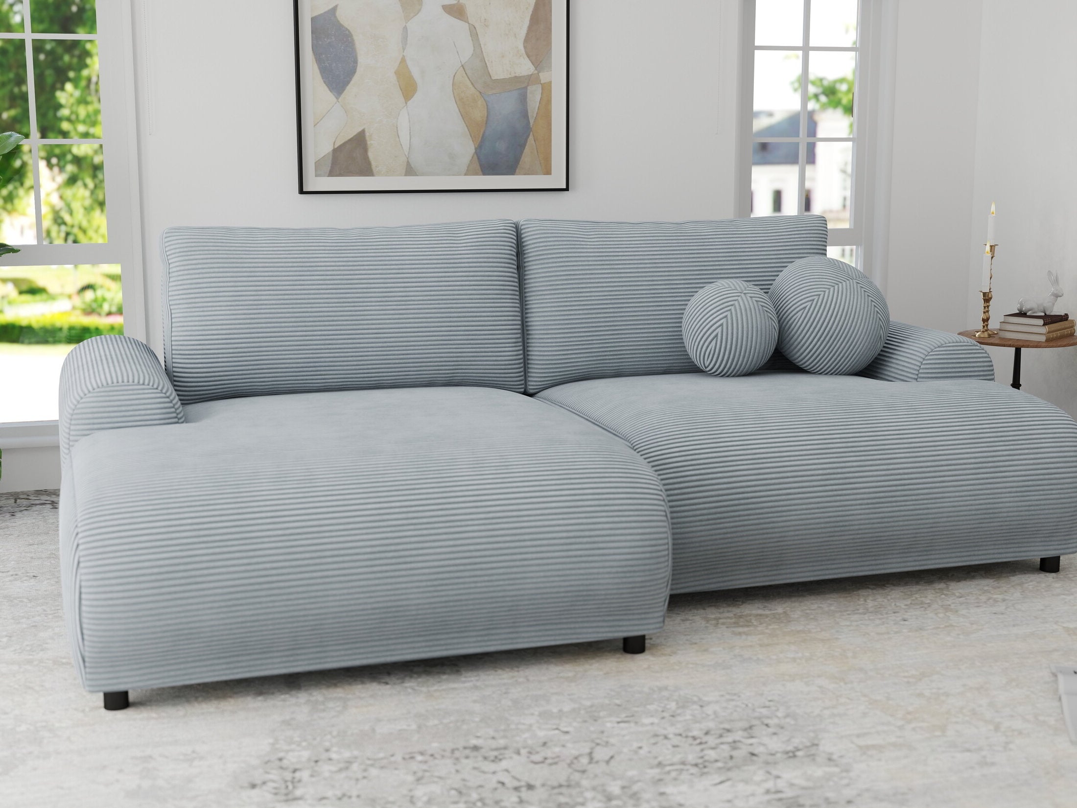 Colțar extensibil dumonde cu ladă de depozitare și șezut confortabil din spumă HR, Carlo Zoom Gri Mint 240x145 cm