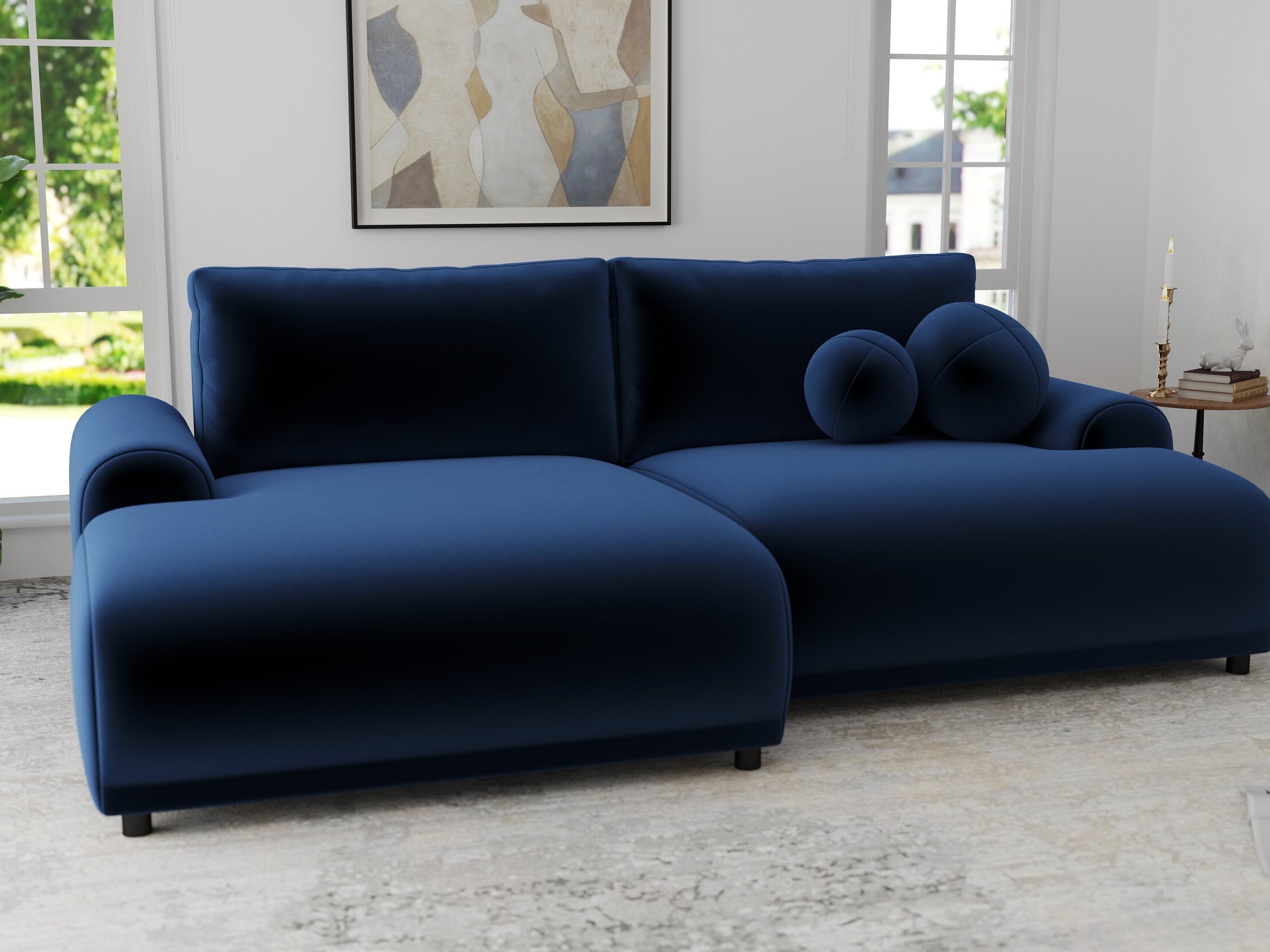 Colțar extensibil dumonde cu ladă de depozitare și șezut confortabil din spumă HR, Carlo Royal Albastru Navy 240x145 cm