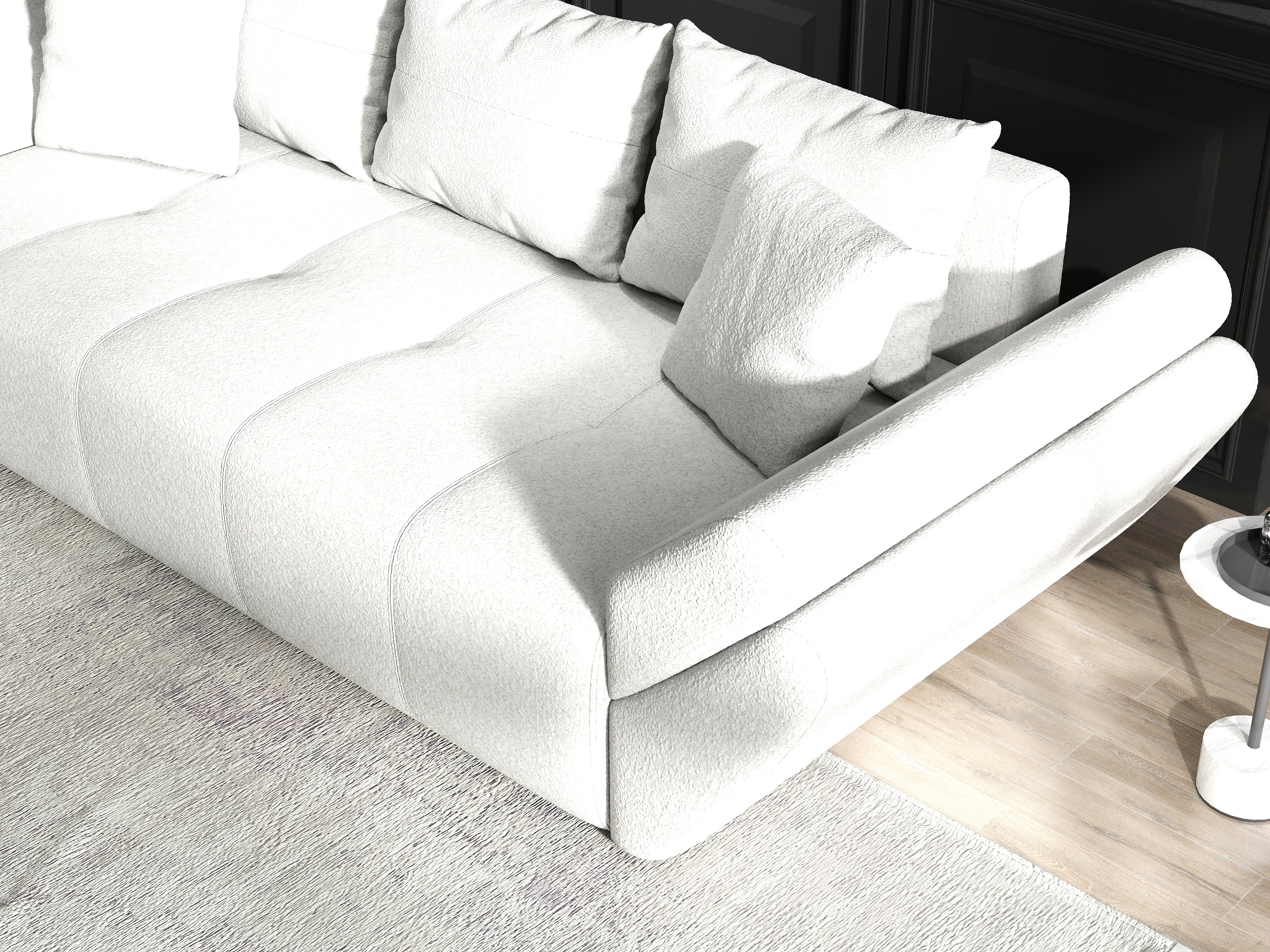 Canapea extensibilă dumonde cu ladă de depozitare si sezut confortabil din spuma HR, Berlin Euphoria White 250x100 cm Fabrica