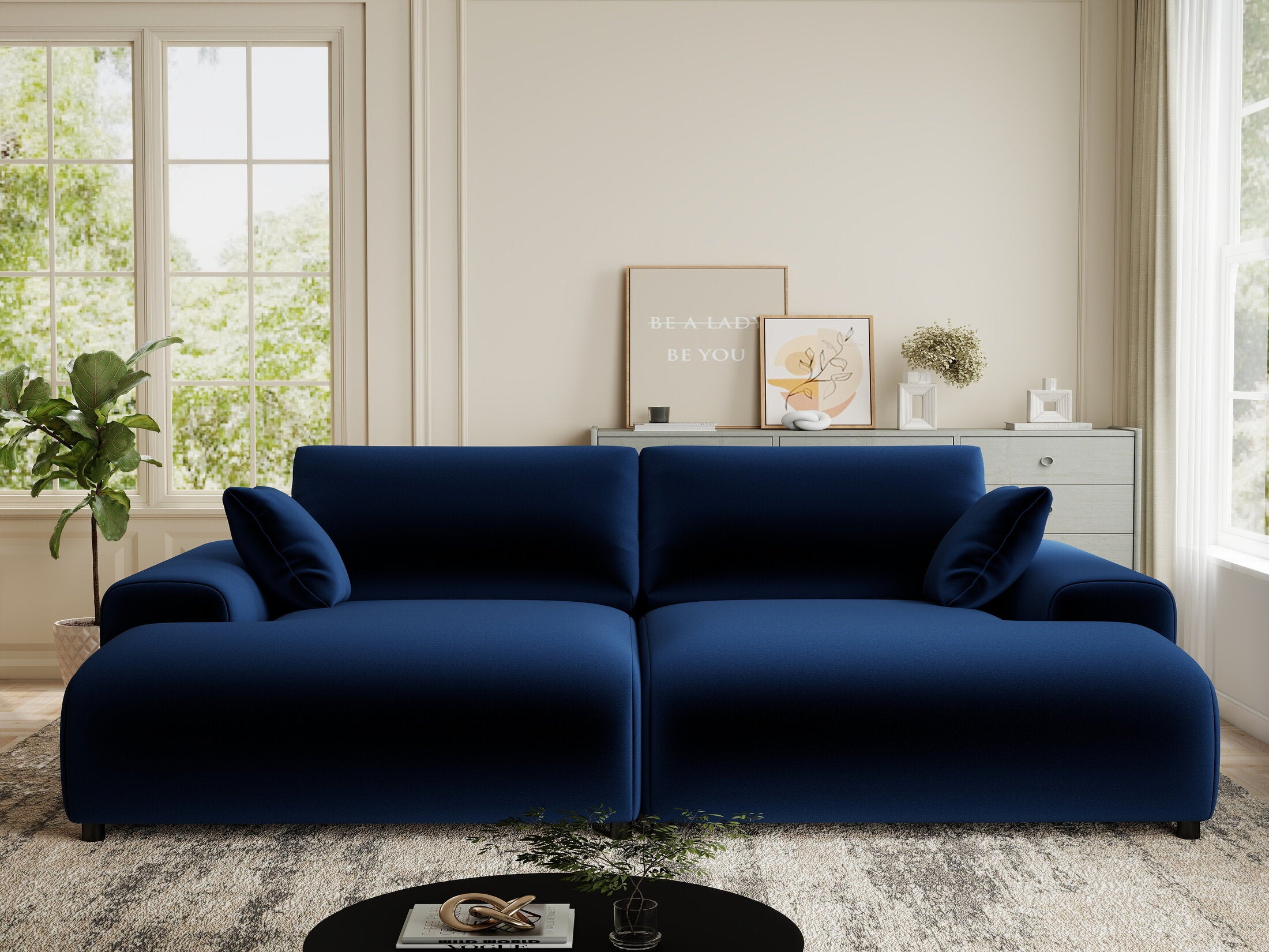 Canapea dumonde cu sezut confortabil din spuma HR, Hudson Royal Albastru Navy 237x144 cm