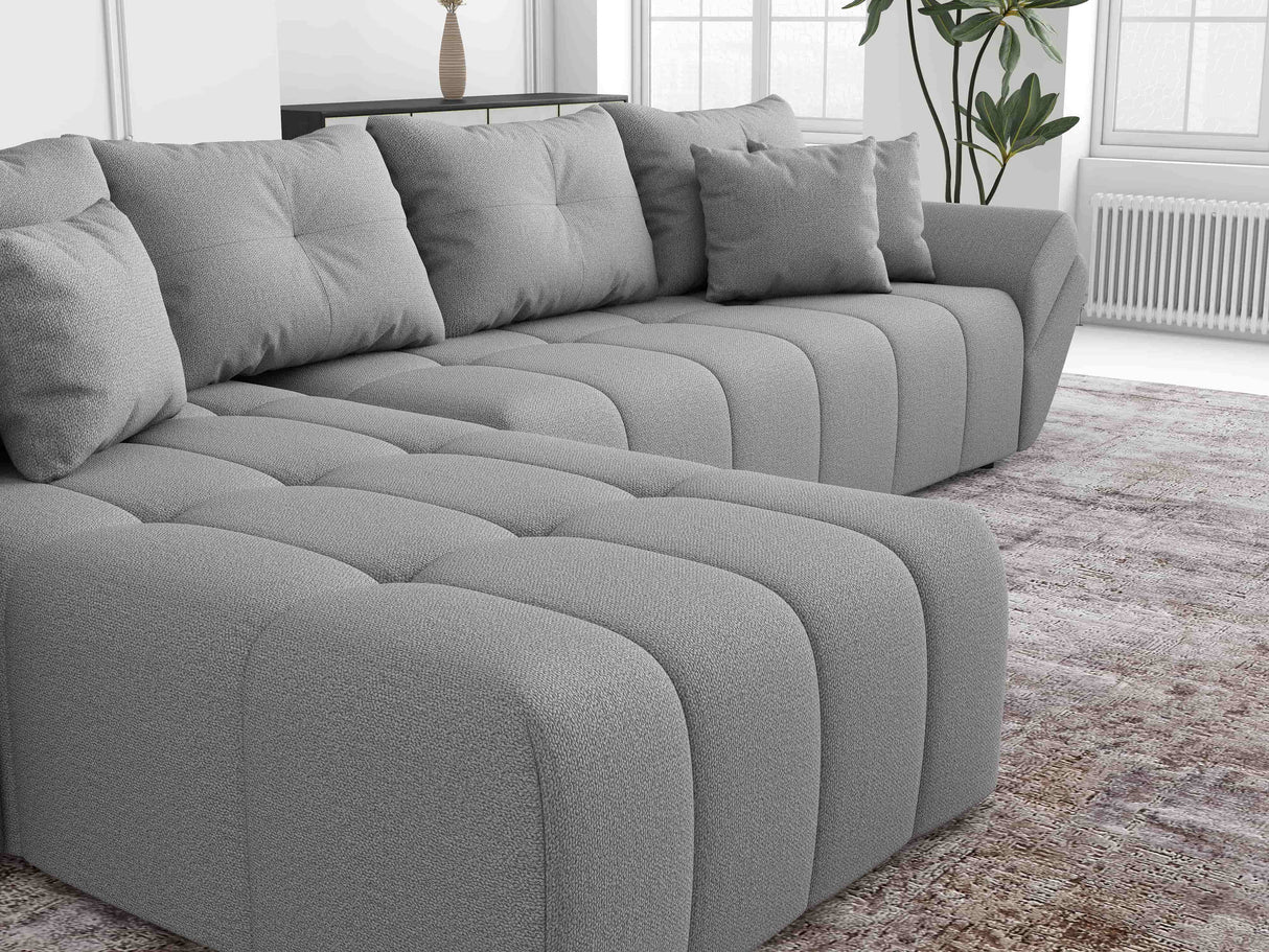Colțar extensibil dumonde cu ladă de depozitare si sezut confortabil din spuma HR, Berlin XL Enjoy Lux Grey 350x185 cm Fabrica