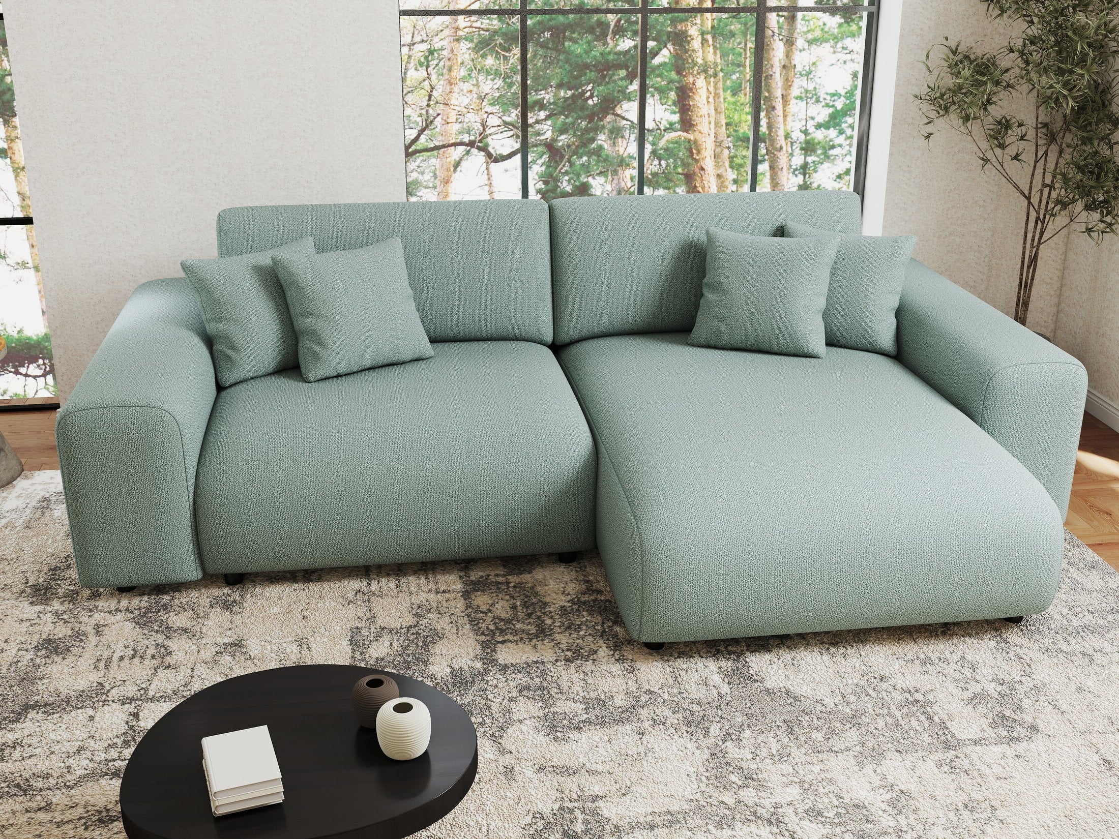 Colțar extensibil dumonde cu ladă de depozitare si sezut confortabil din spuma HR, Sarina Enjoy Verde Mint 255x168 cm II