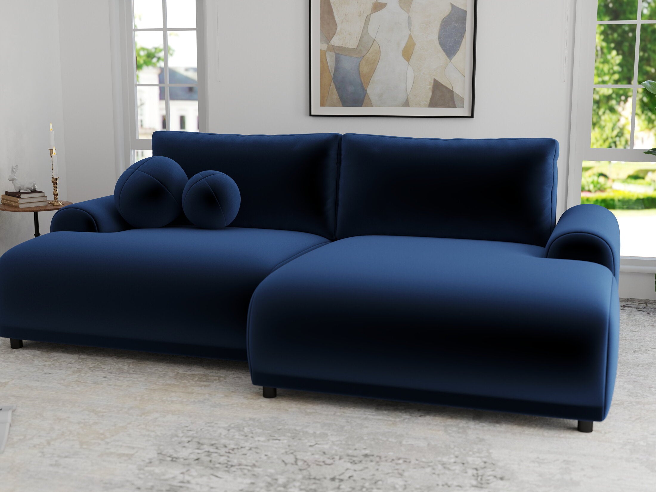 Colțar extensibil dumonde cu ladă de depozitare și șezut confortabil din spumă HR, Carlo Royal Albastru Navy 240x145 cm II